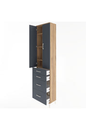 Arges Dolap 4 Raflı 4 Çekmeceli 2 Kapaklı 60x30x243 Çam-Antrasit