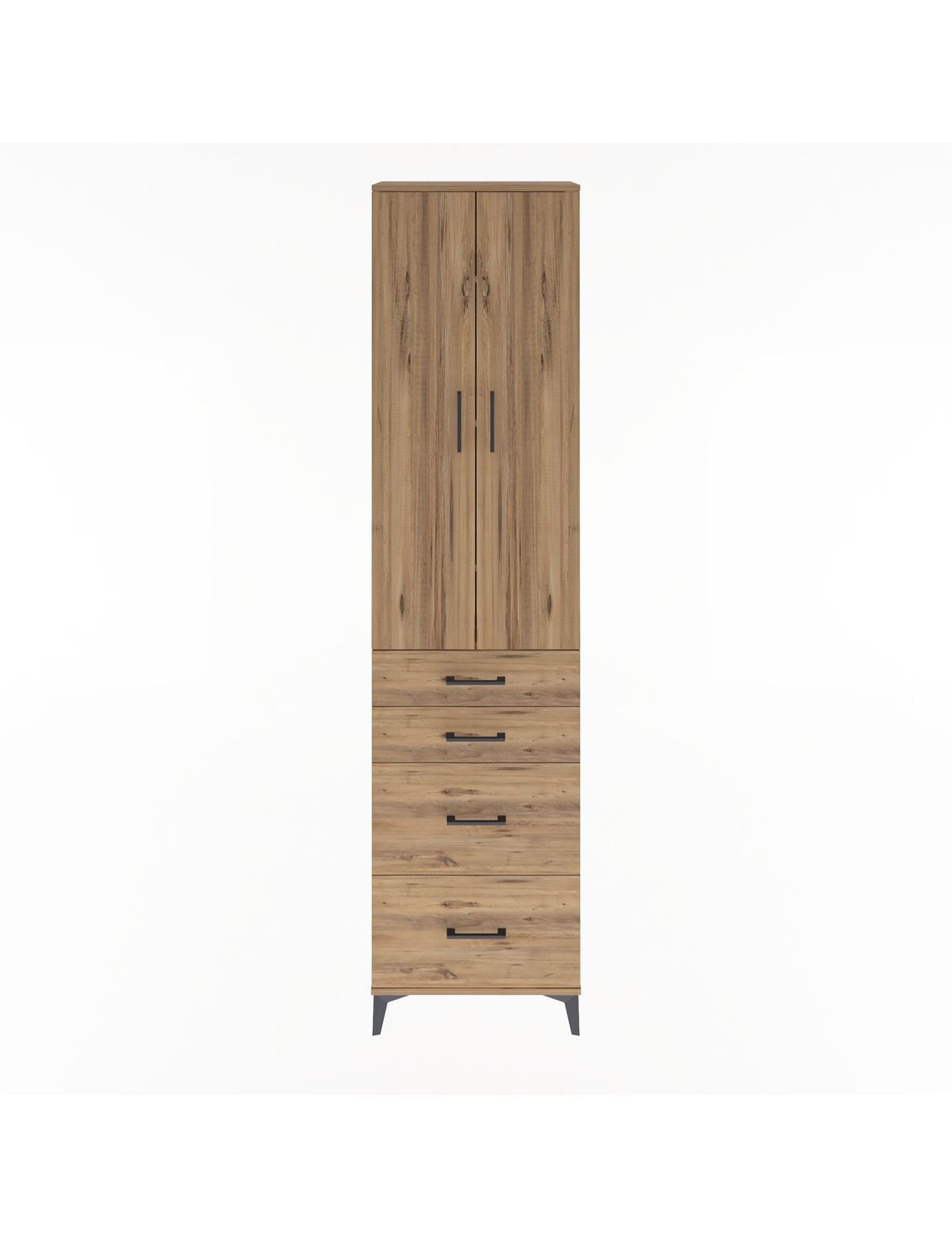 Arges Dolap 4 Raflı 4 Çekmeceli 2 Kapaklı 60x30x243 Çam-Çam