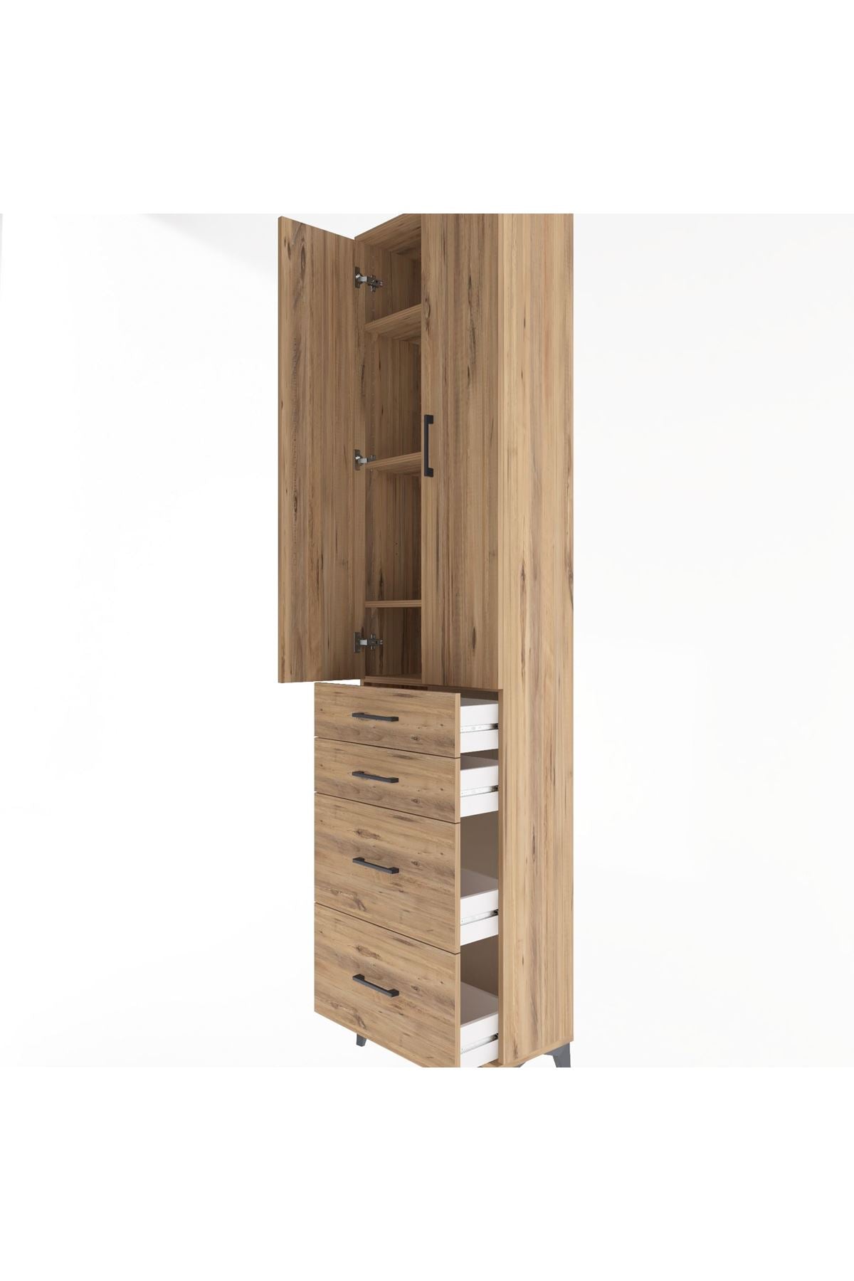 Arges Dolap 4 Raflı 4 Çekmeceli 2 Kapaklı 60x30x243 Çam-Çam