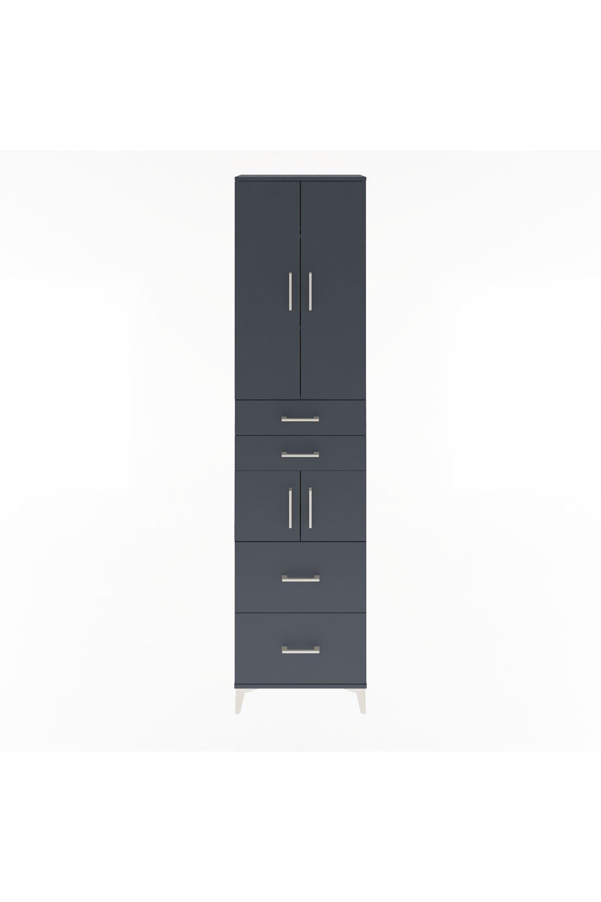 Arges Dolap 4 Raflı 4 Çekmeceli 4 Kapaklı 60x30x243 Antrasit-Antrasit