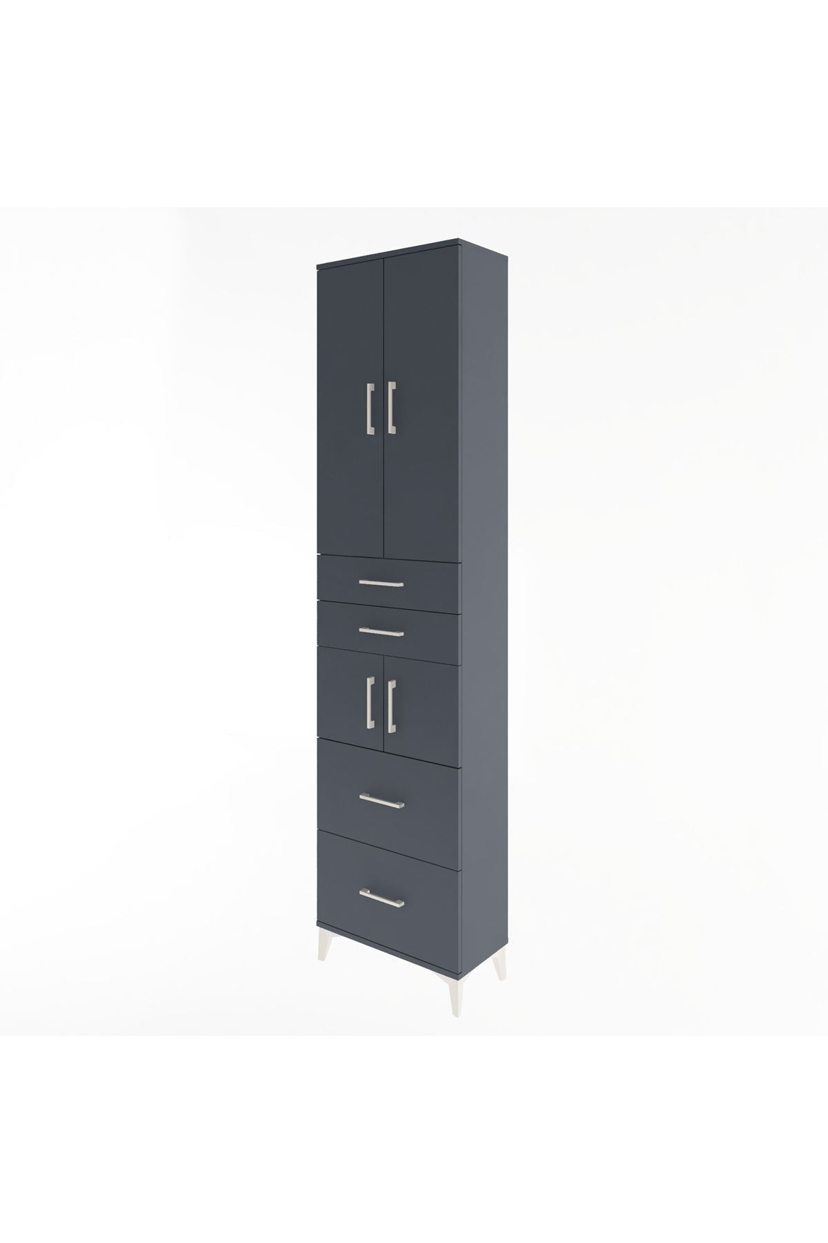 Arges Dolap 4 Raflı 4 Çekmeceli 4 Kapaklı 60x30x243 Antrasit-Antrasit