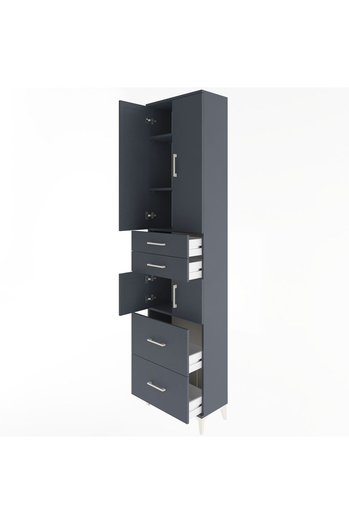 Arges Dolap 4 Raflı 4 Çekmeceli 4 Kapaklı 60x30x243 Antrasit-Antrasit