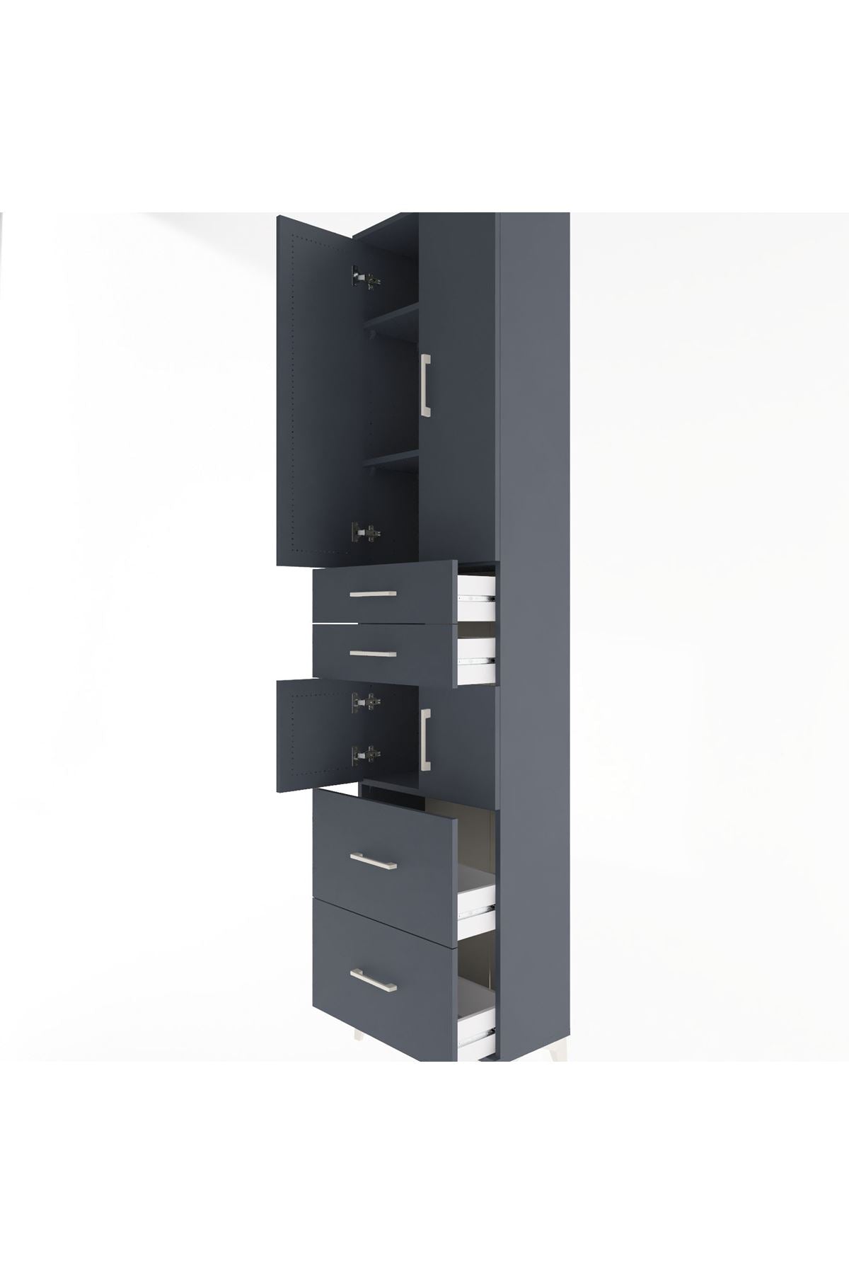 Arges Dolap 4 Raflı 4 Çekmeceli 4 Kapaklı 60x30x243 Antrasit-Antrasit