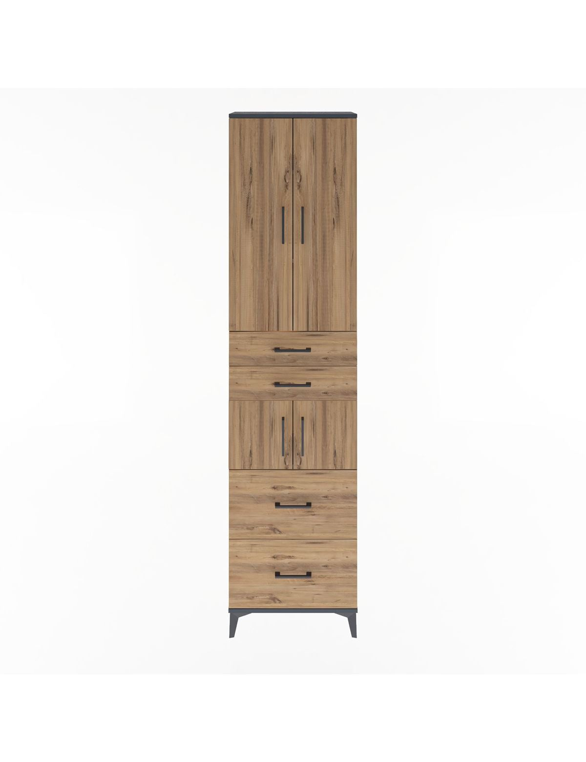 Arges Dolap 4 Raflı 4 Çekmeceli 4 Kapaklı 60x30x243 Antrasit-Çam