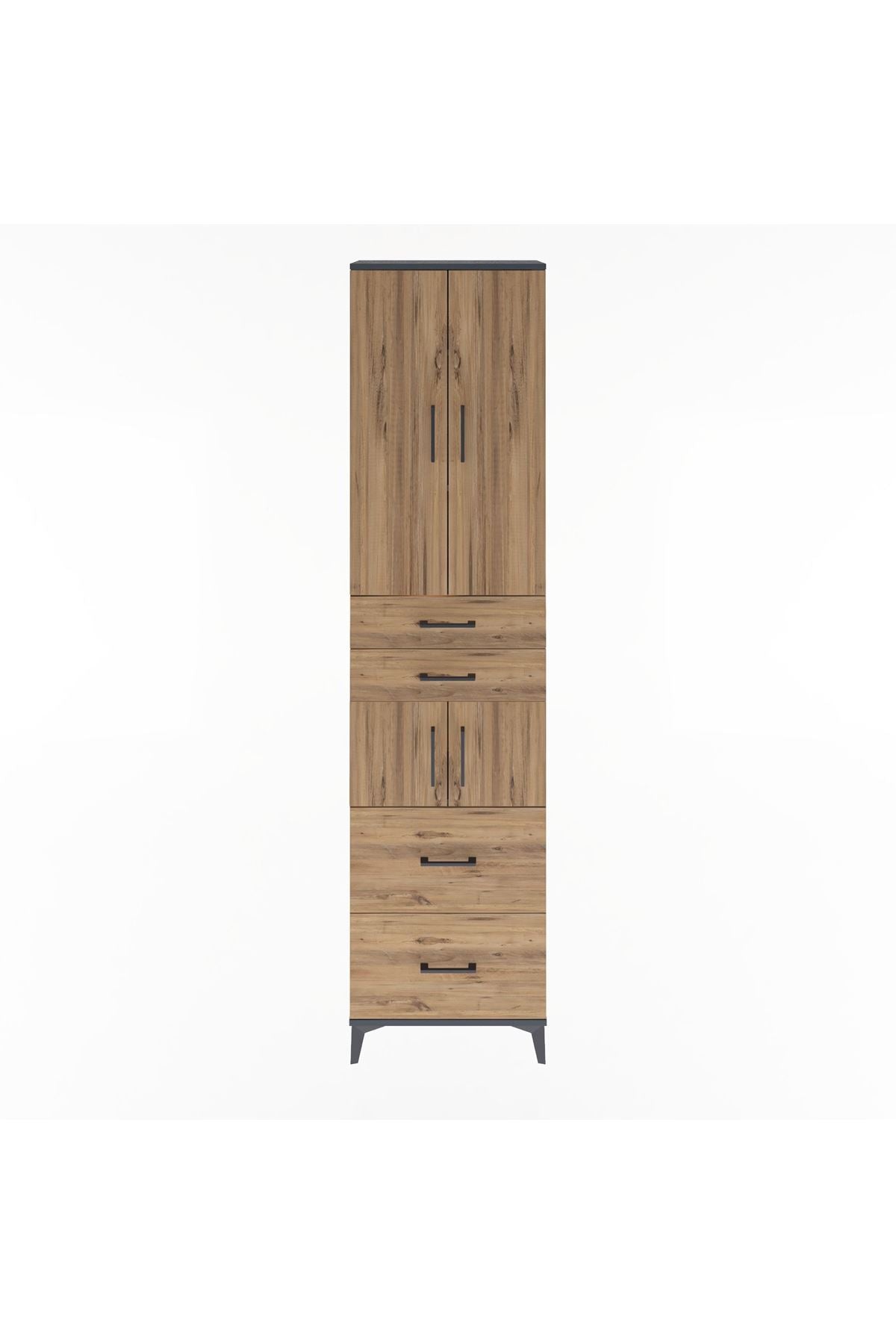 Arges Dolap 4 Raflı 4 Çekmeceli 4 Kapaklı 60x30x243 Antrasit-Çam