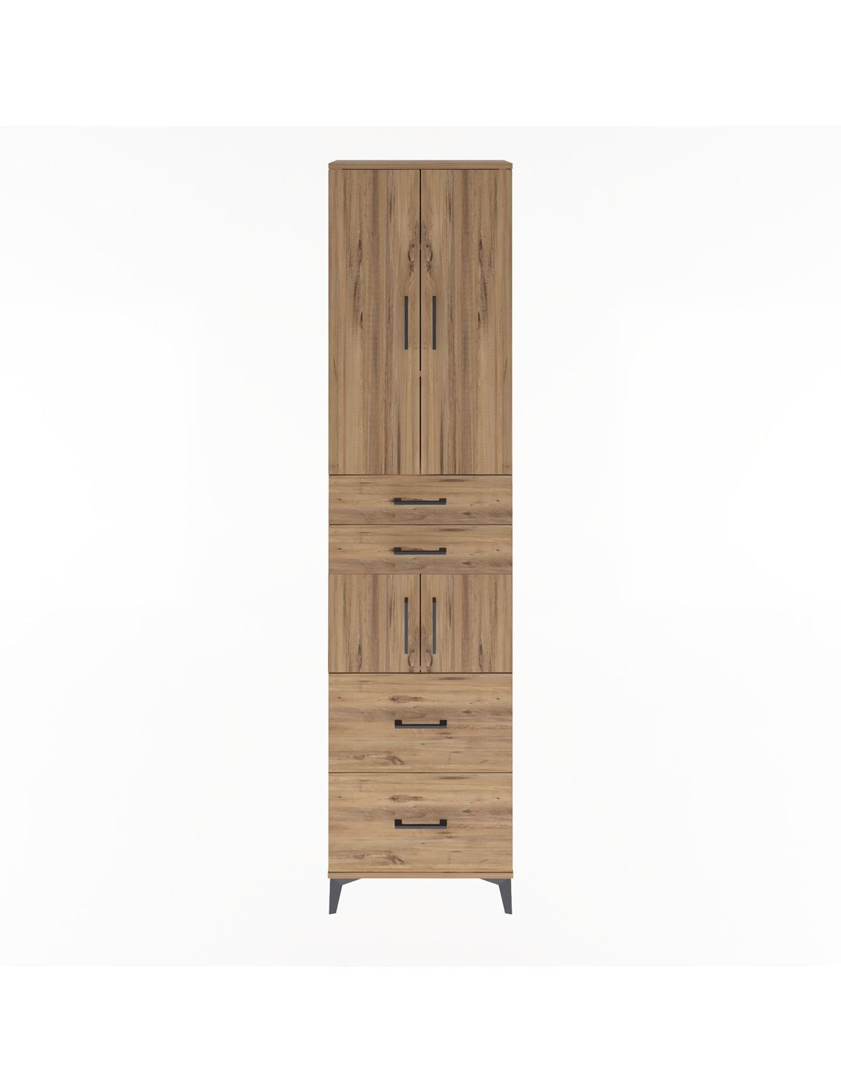 Arges Dolap 4 Raflı 4 Çekmeceli 4 Kapaklı 60x30x243 Çam-Çam