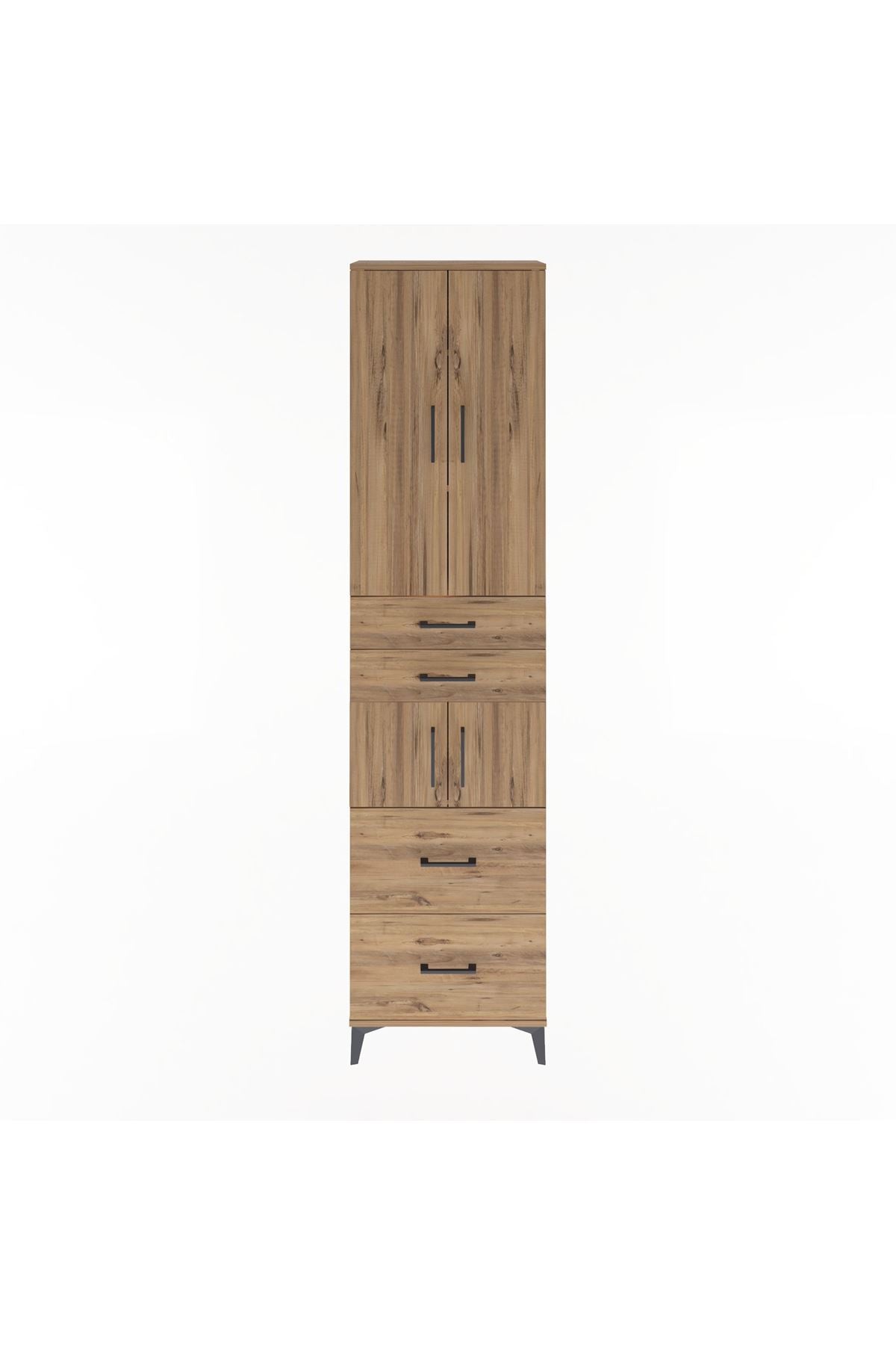 Arges Dolap 4 Raflı 4 Çekmeceli 4 Kapaklı 60x30x243 Çam-Çam