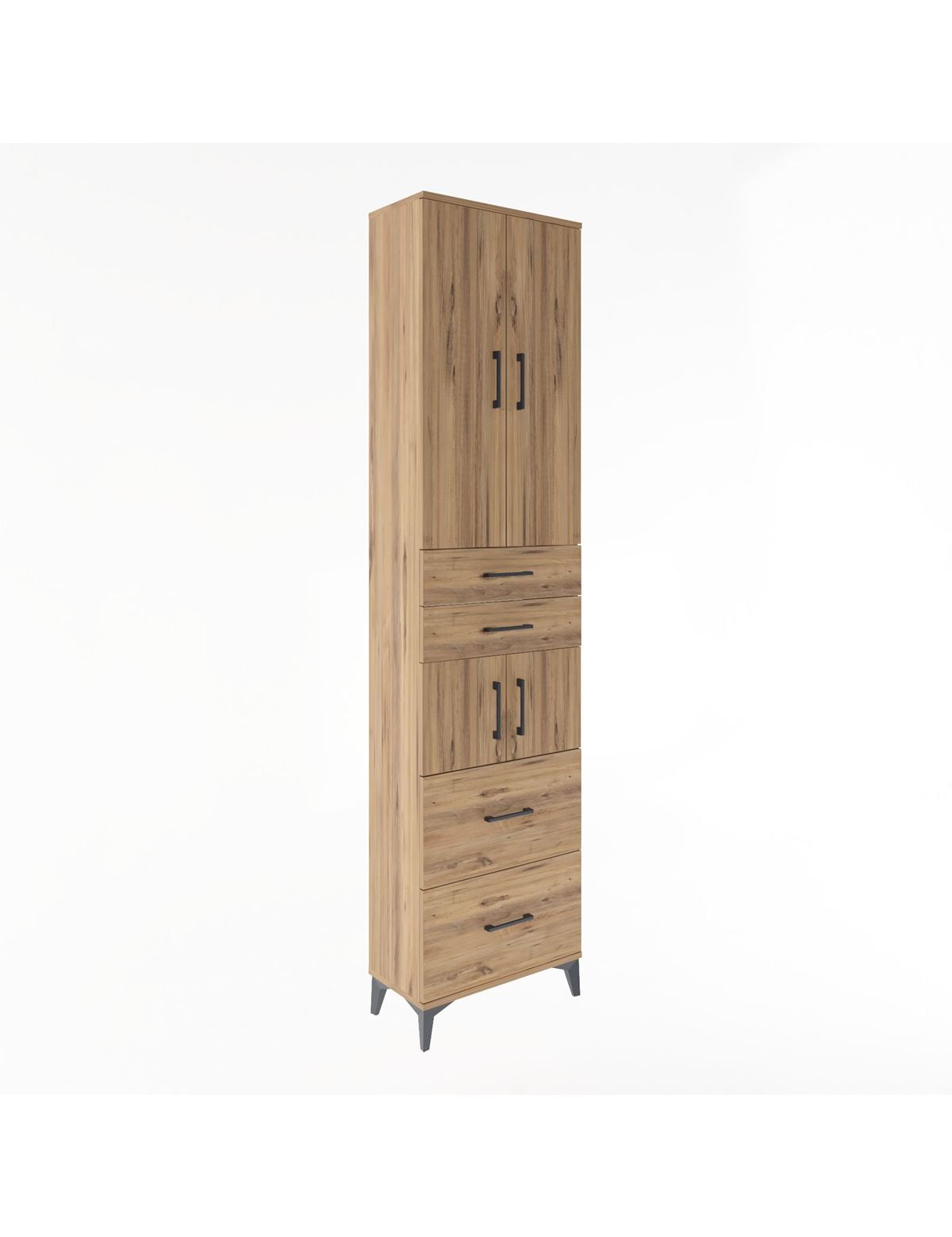 Arges Dolap 4 Raflı 4 Çekmeceli 4 Kapaklı 60x30x243 Çam-Çam