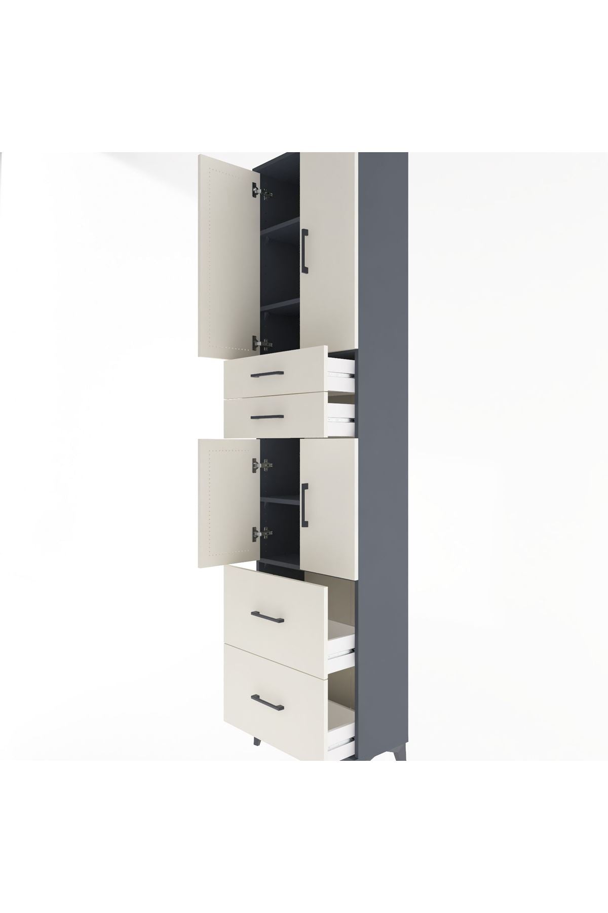 Arges Dolap 5 Raflı 4 Çekmeceli 4 Kapaklı 60x30x243 Antrasit-Aytaşı