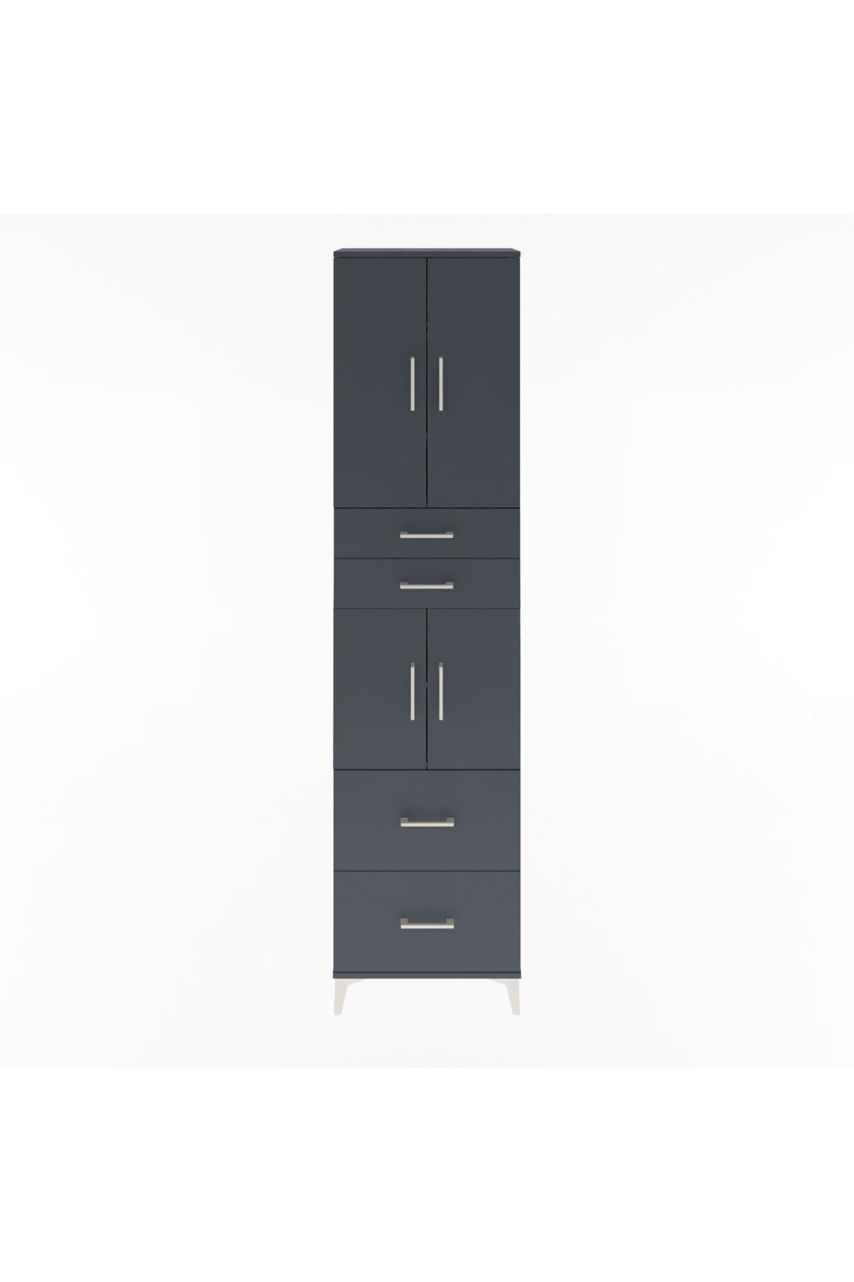 Arges Dolap 5 Raflı 4 Çekmeceli 4 Kapaklı 60x30x243 Antrasit-Antrasit