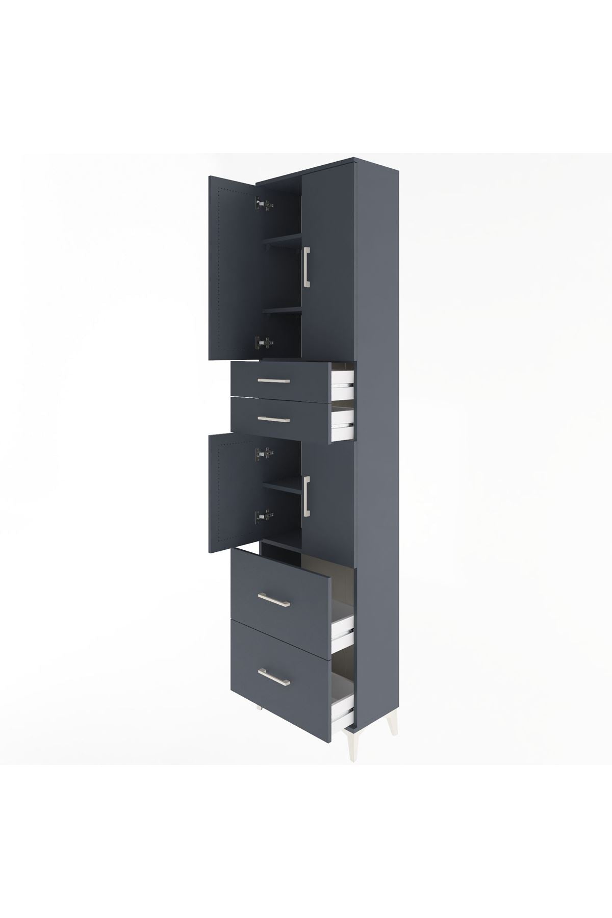 Arges Dolap 5 Raflı 4 Çekmeceli 4 Kapaklı 60x30x243 Antrasit-Antrasit