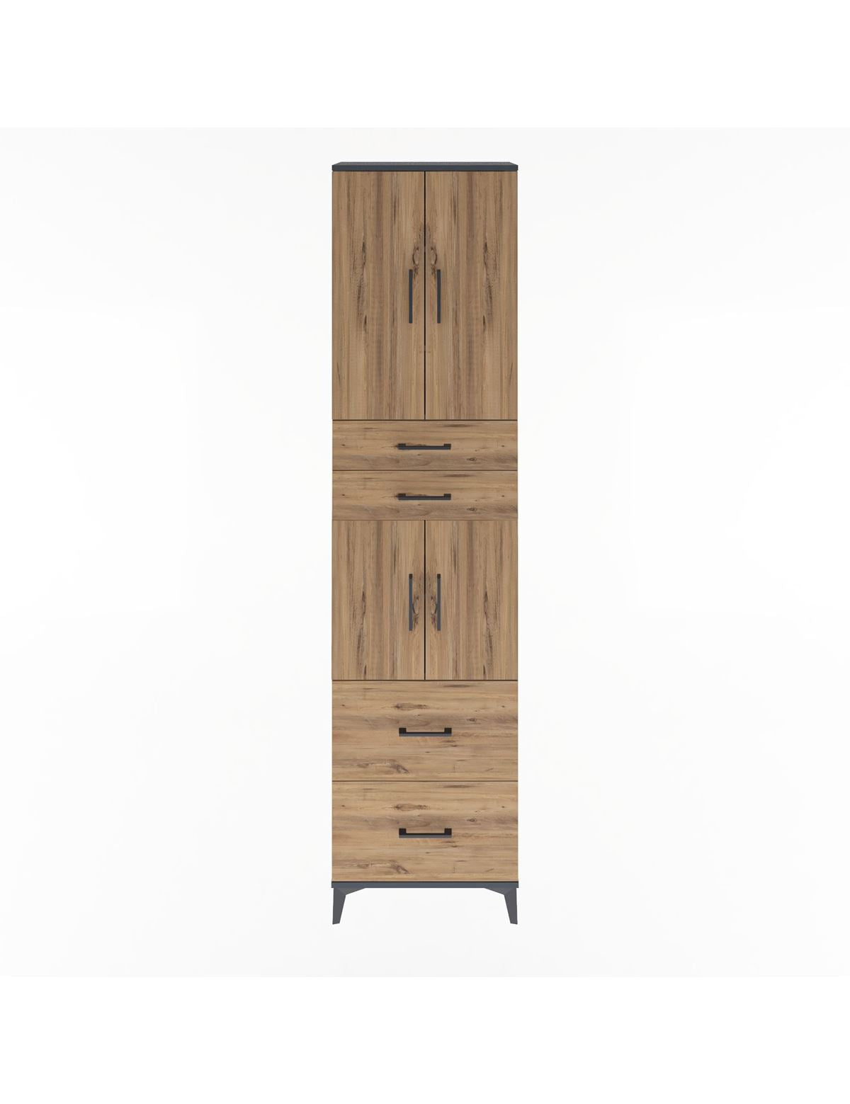 Arges Dolap 5 Raflı 4 Çekmeceli 4 Kapaklı 60x30x243 Antrasit-Çam