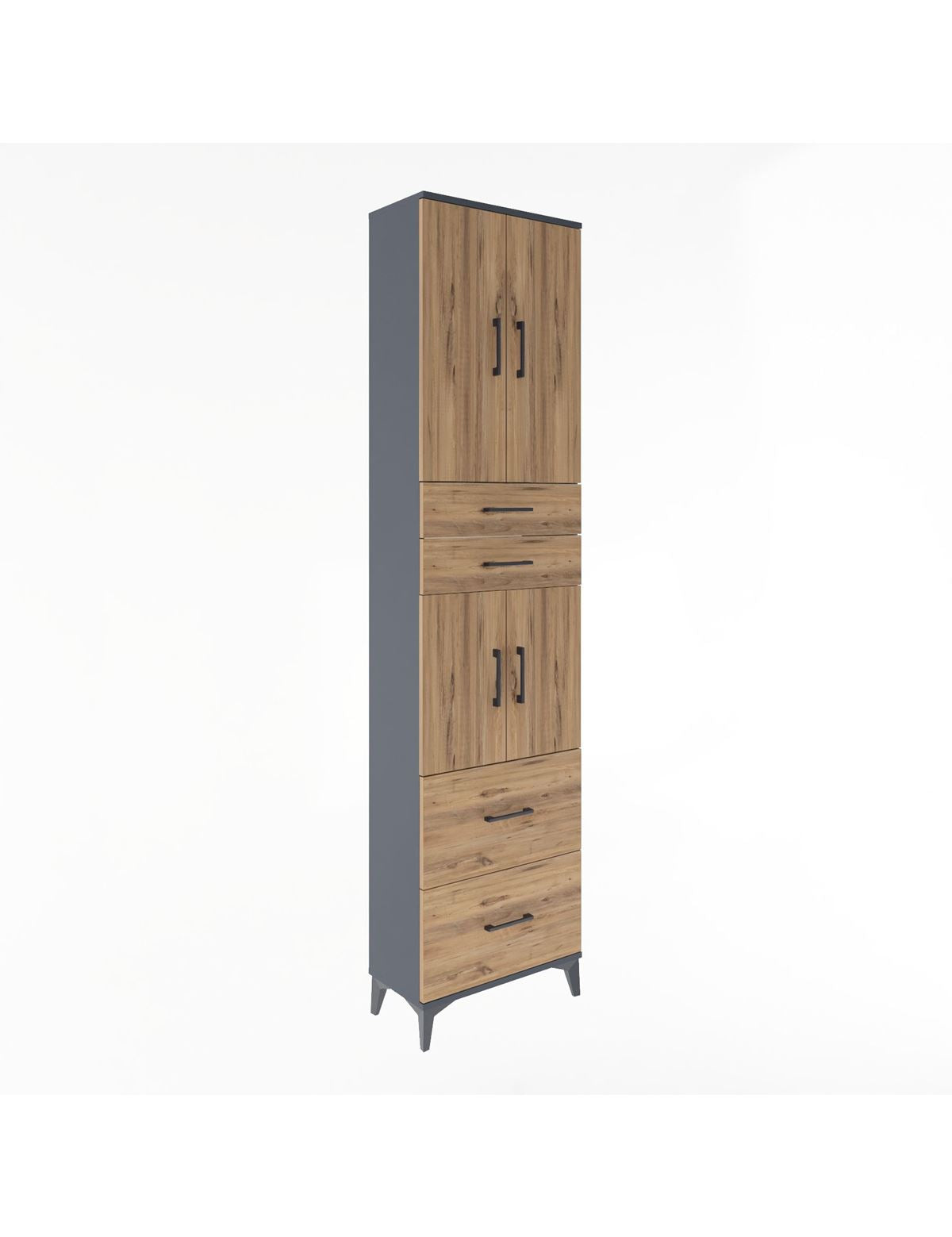 Arges Dolap 5 Raflı 4 Çekmeceli 4 Kapaklı 60x30x243 Antrasit-Çam