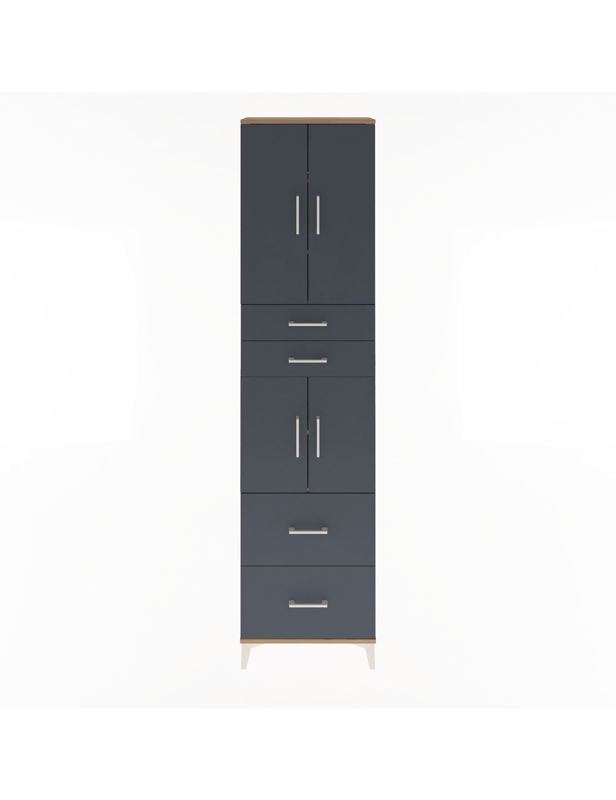 Arges Dolap 5 Raflı 4 Çekmeceli 4 Kapaklı 60x30x243 Çam-Antrasit