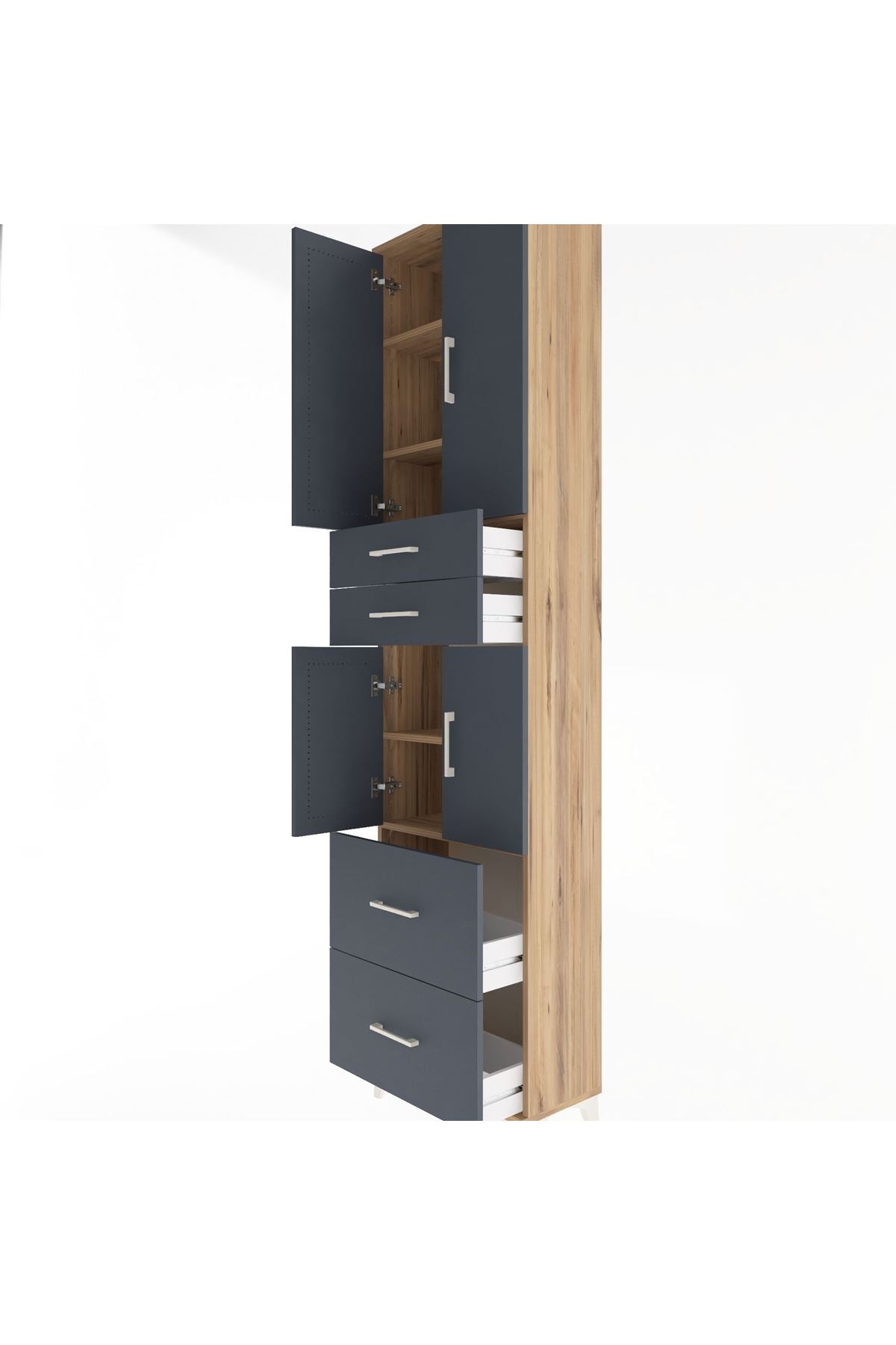 Arges Dolap 5 Raflı 4 Çekmeceli 4 Kapaklı 60x30x243 Çam-Antrasit