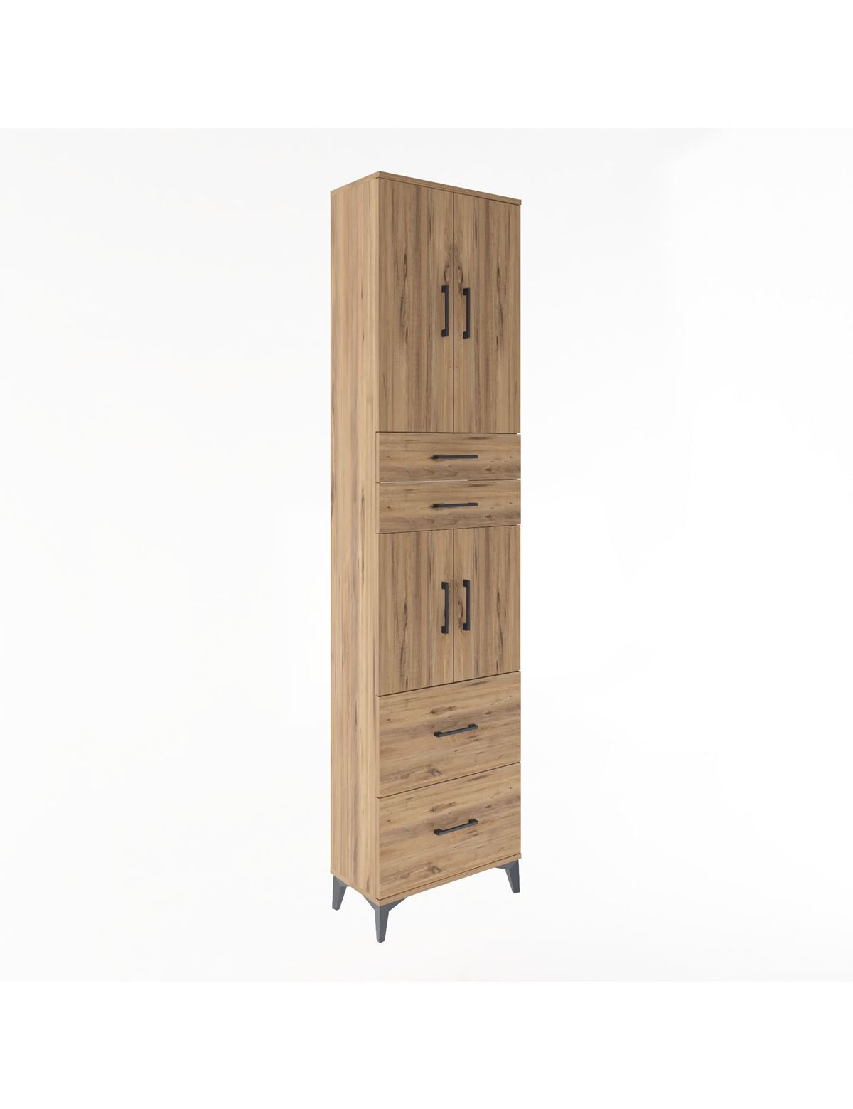 Arges Dolap 5 Raflı 4 Çekmeceli 4 Kapaklı 60x30x243 Çam-Çam