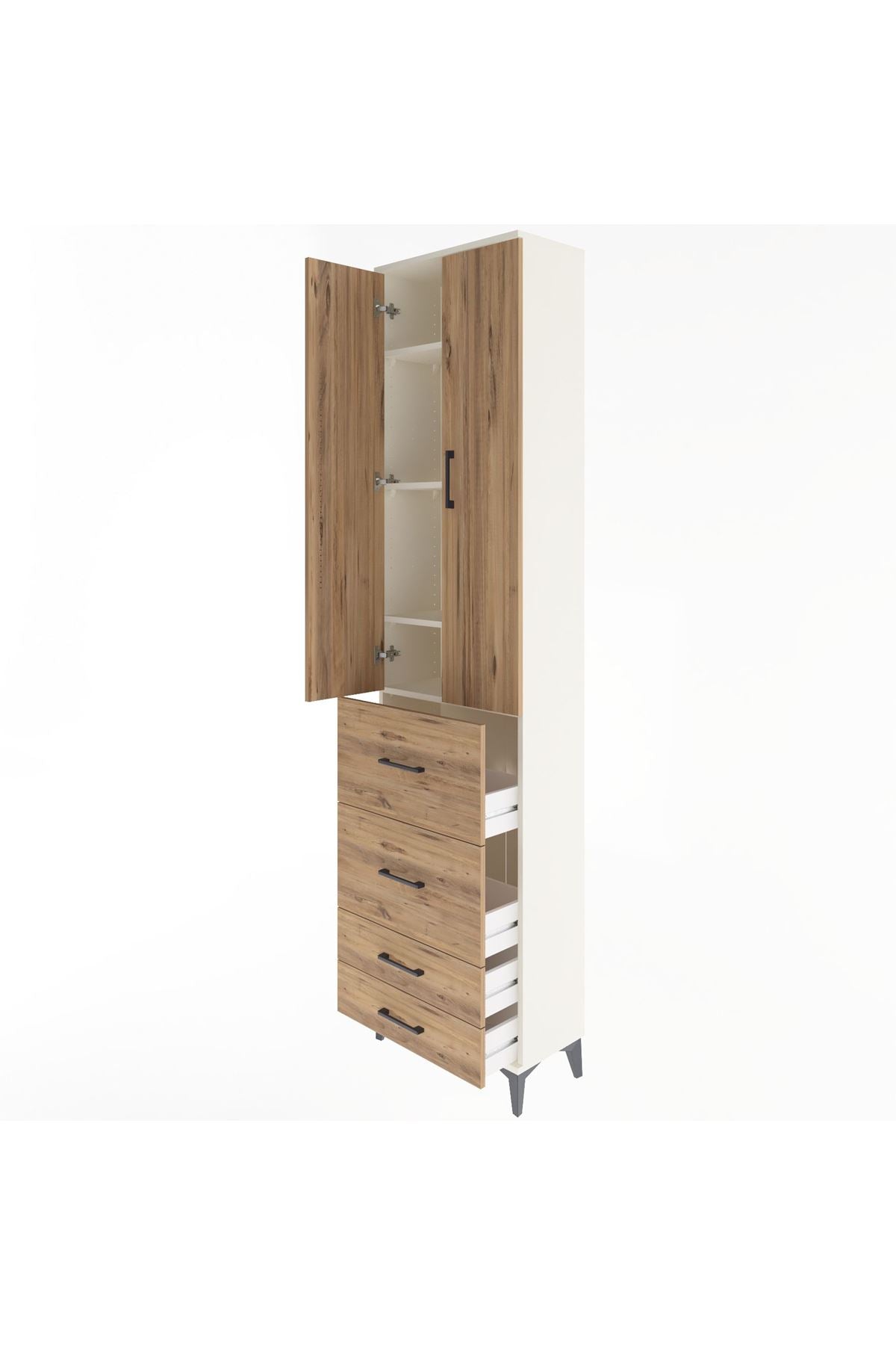 Arges Dolap 4 Raflı 4 Çekmeceli 2 Kapaklı 60x30x243 Aytaşı-Çam