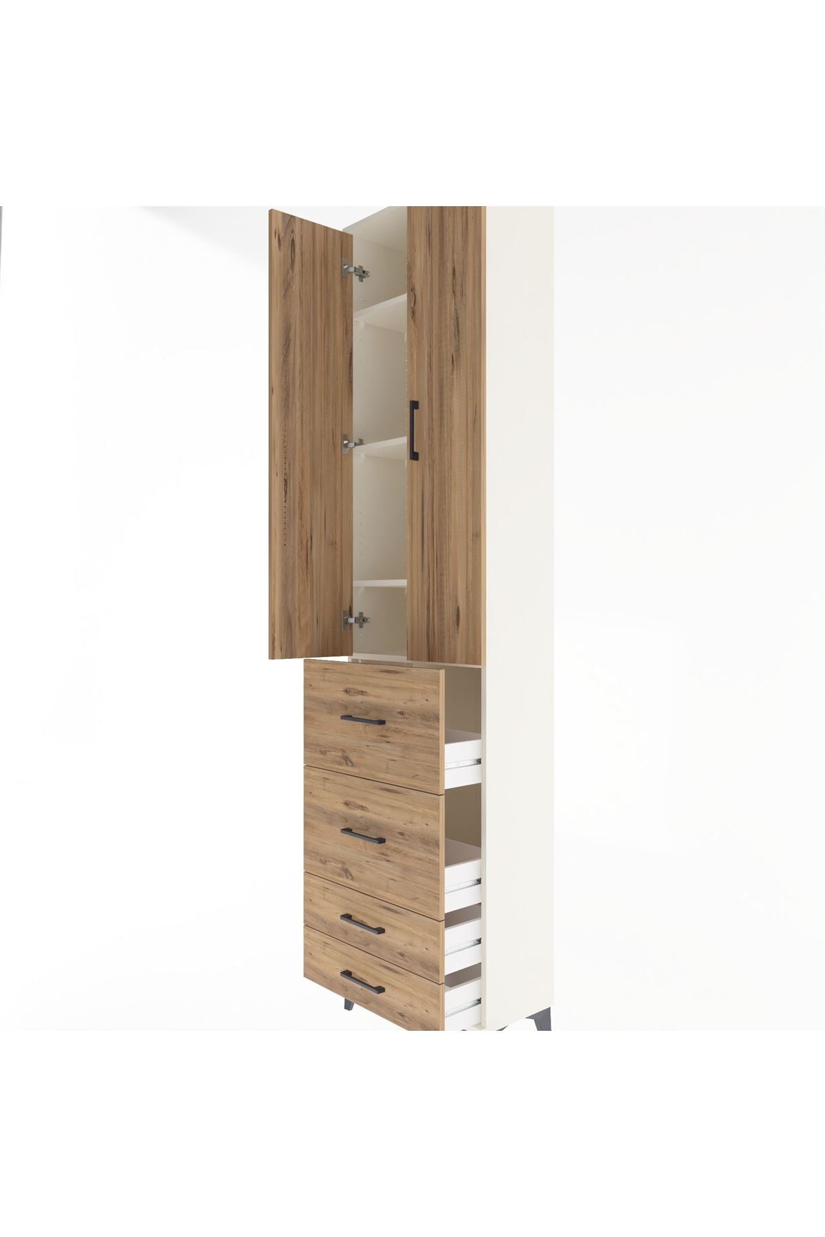 Arges Dolap 4 Raflı 4 Çekmeceli 2 Kapaklı 60x30x243 Aytaşı-Çam