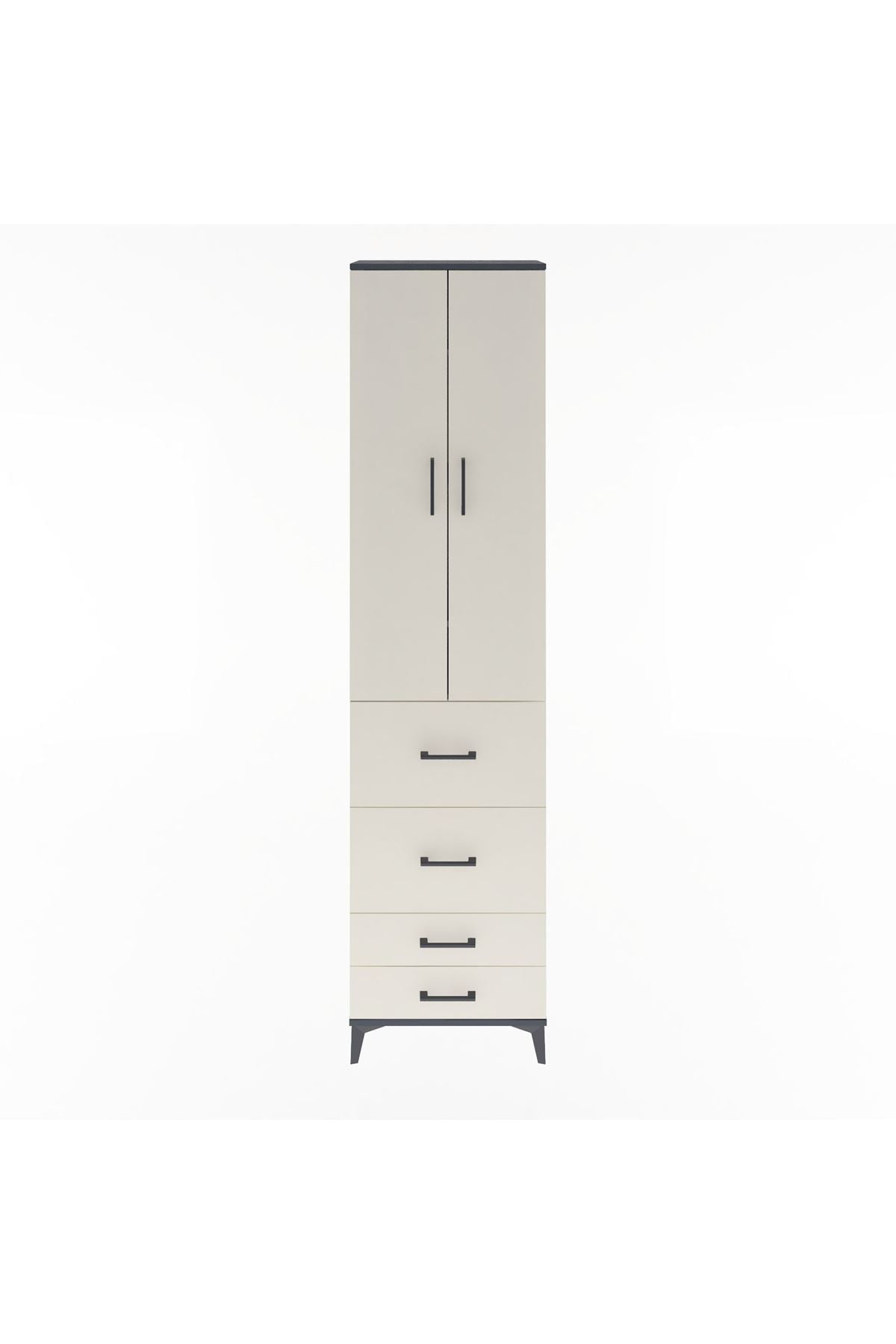 Arges Dolap 4 Raflı 4 Çekmeceli 2 Kapaklı 60x30x243 Antrasit-Aytaşı