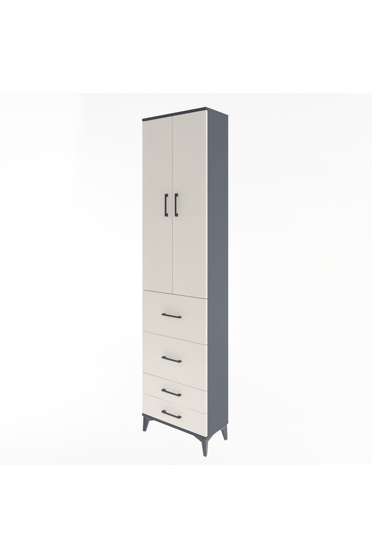 Arges Dolap 4 Raflı 4 Çekmeceli 2 Kapaklı 60x30x243 Antrasit-Aytaşı