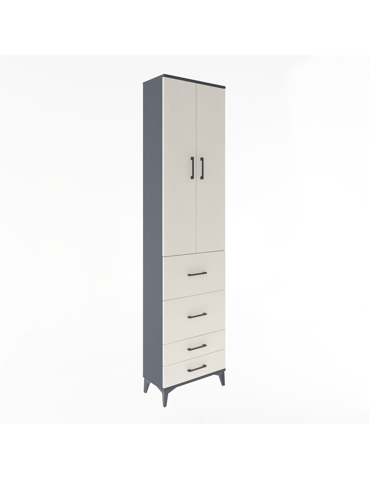 Arges Dolap 4 Raflı 4 Çekmeceli 2 Kapaklı 60x30x243 Antrasit-Aytaşı