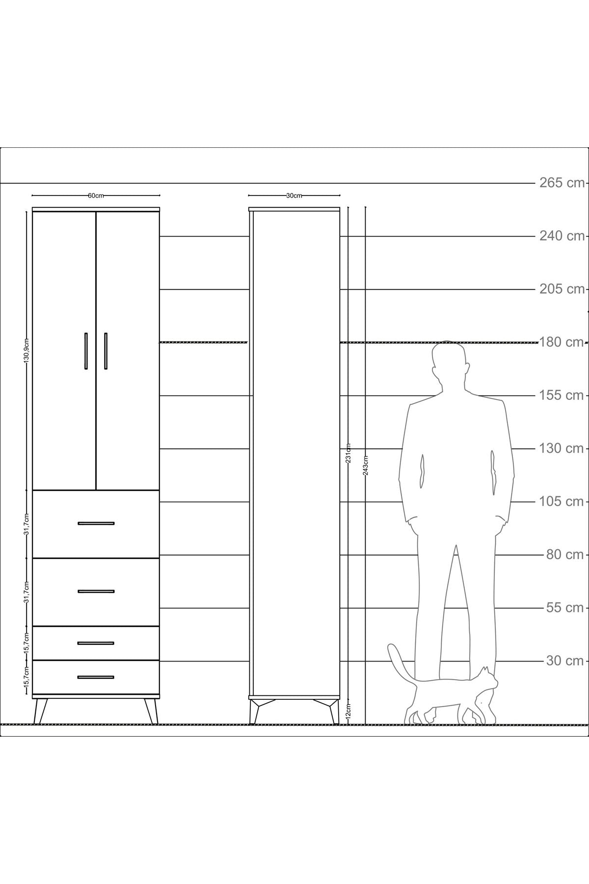 Arges Dolap 4 Raflı 4 Çekmeceli 2 Kapaklı 60x30x243 Antrasit-Aytaşı