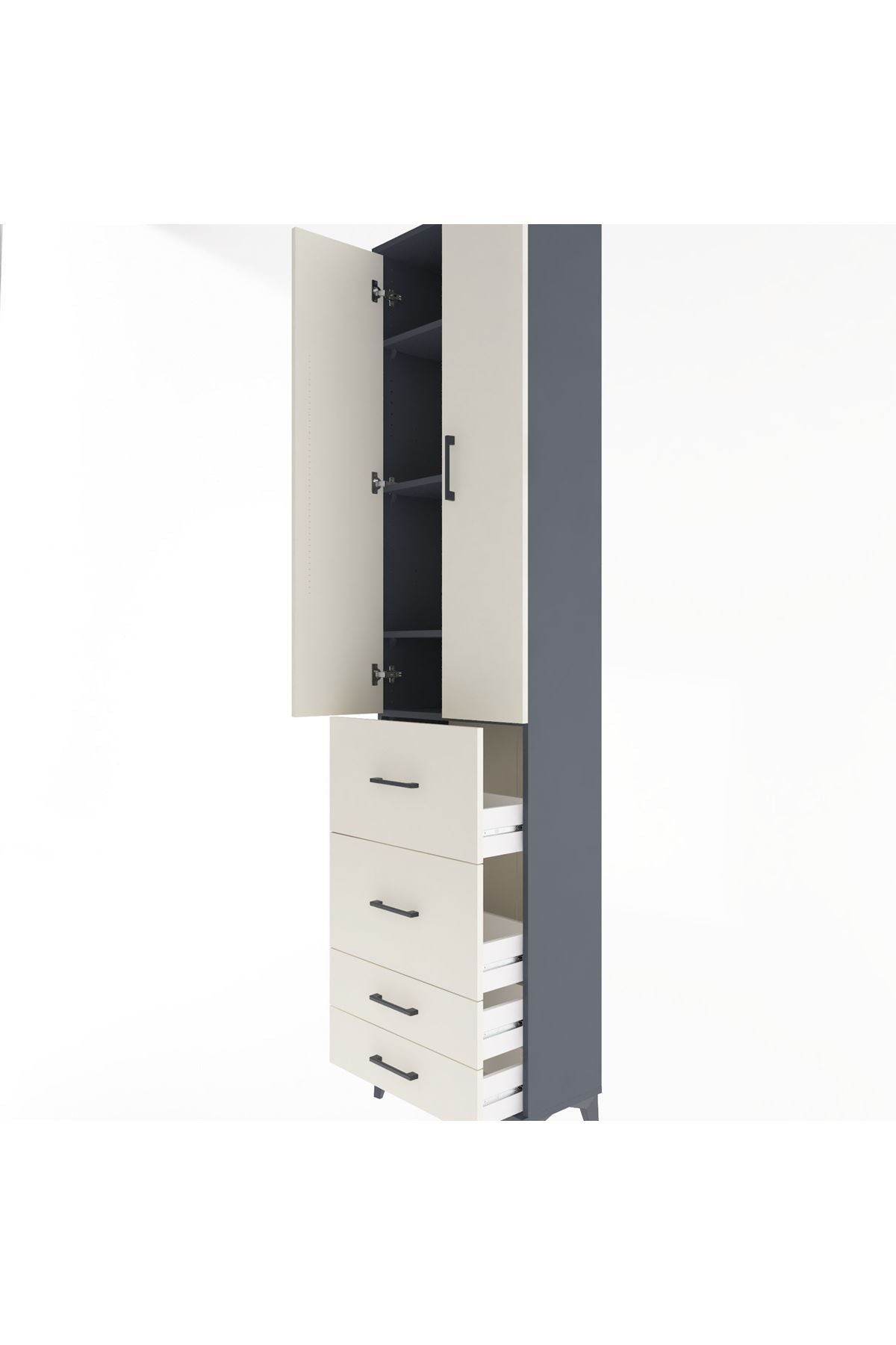 Arges Dolap 4 Raflı 4 Çekmeceli 2 Kapaklı 60x30x243 Antrasit-Aytaşı