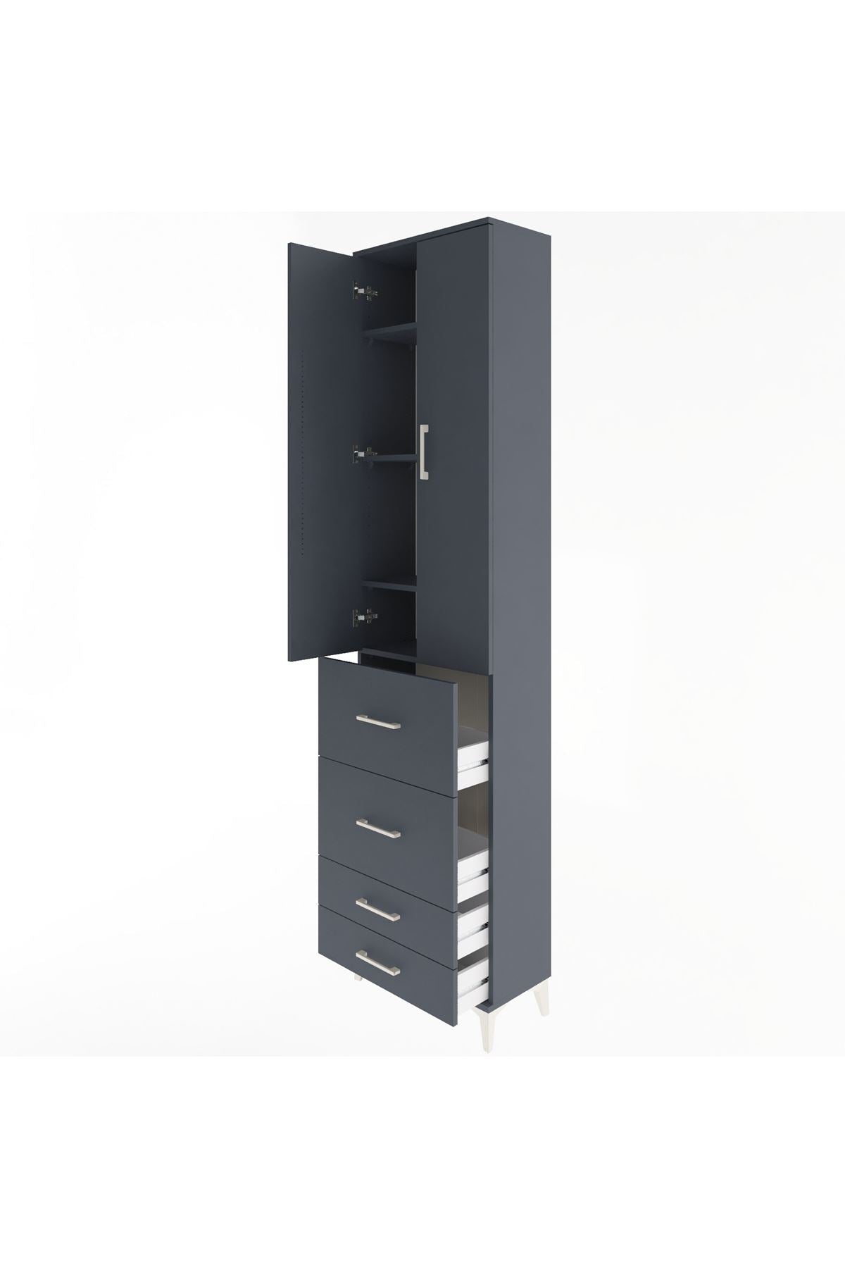 Arges Dolap 4 Raflı 4 Çekmeceli 2 Kapaklı 60x30x243 Antrasit-Antrasit