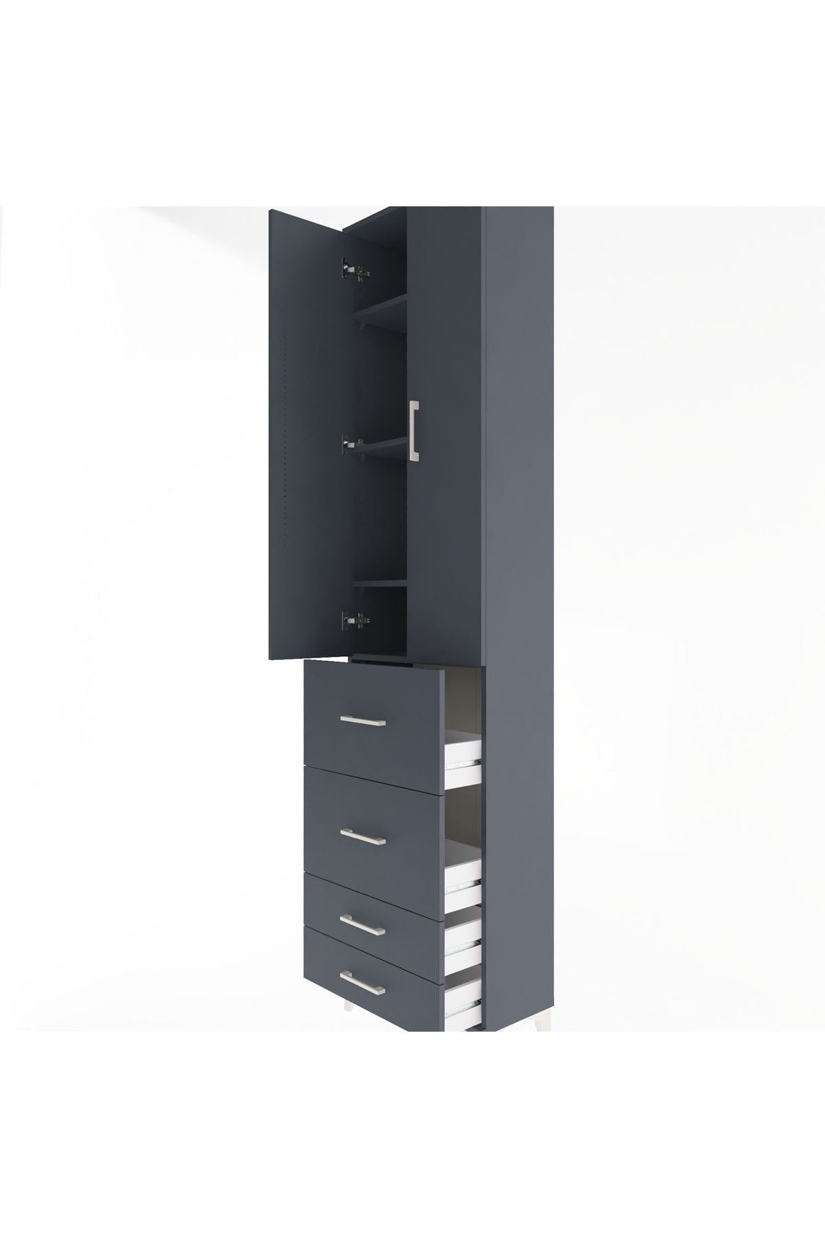Arges Dolap 4 Raflı 4 Çekmeceli 2 Kapaklı 60x30x243 Antrasit-Antrasit