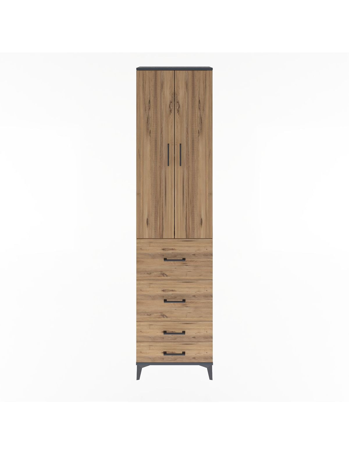 Arges Dolap 4 Raflı 4 Çekmeceli 2 Kapaklı 60x30x243 Antrasit-Çam