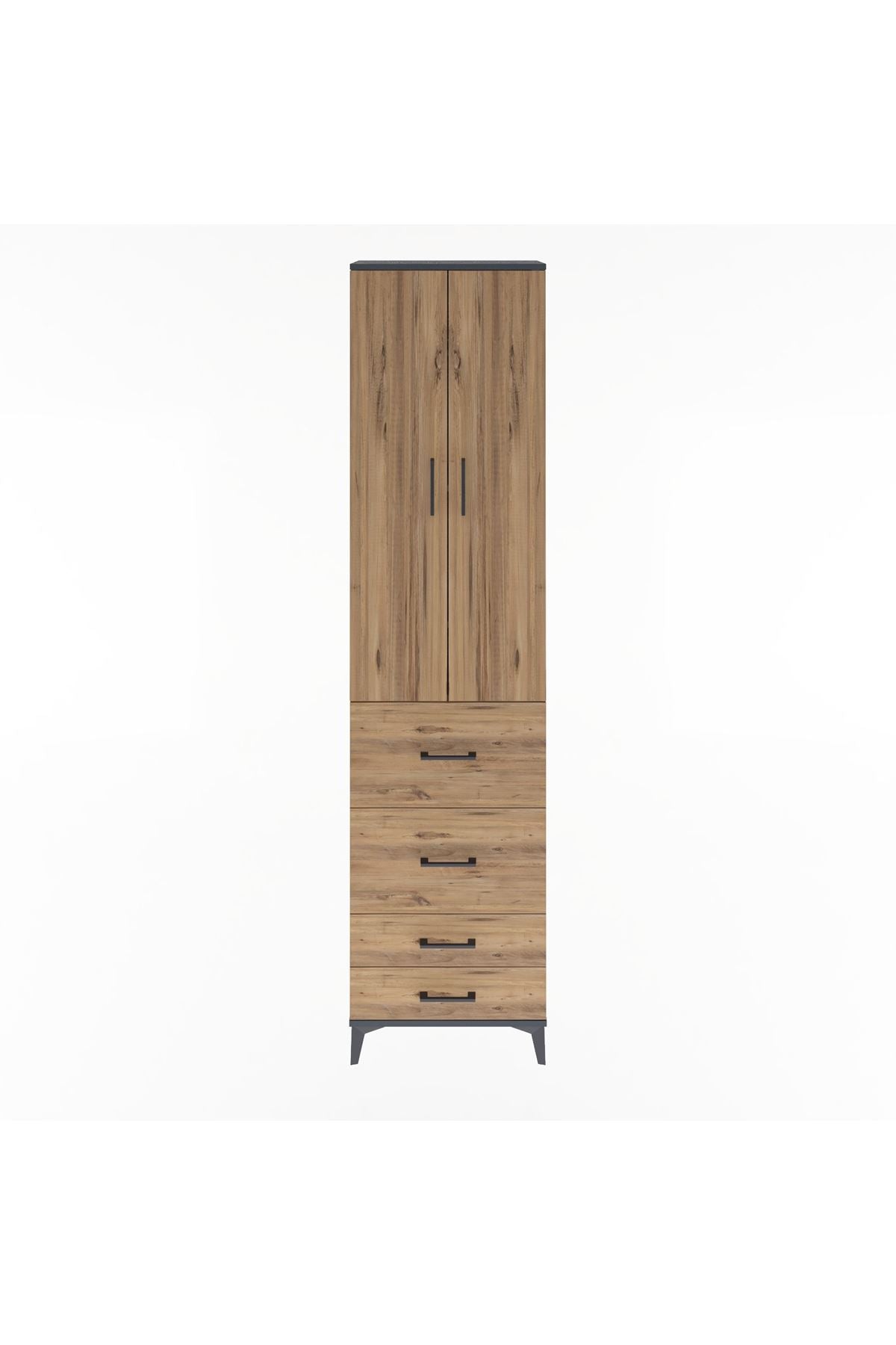 Arges Dolap 4 Raflı 4 Çekmeceli 2 Kapaklı 60x30x243 Antrasit-Çam