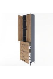 Arges Dolap 4 Raflı 4 Çekmeceli 2 Kapaklı 60x30x243 Antrasit-Çam
