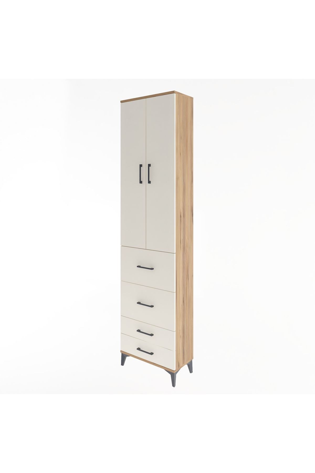 Arges Dolap 4 Raflı 4 Çekmeceli 2 Kapaklı 60x30x243 Çam-Aytaşı