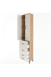 Arges Dolap 4 Raflı 4 Çekmeceli 2 Kapaklı 60x30x243 Çam-Aytaşı