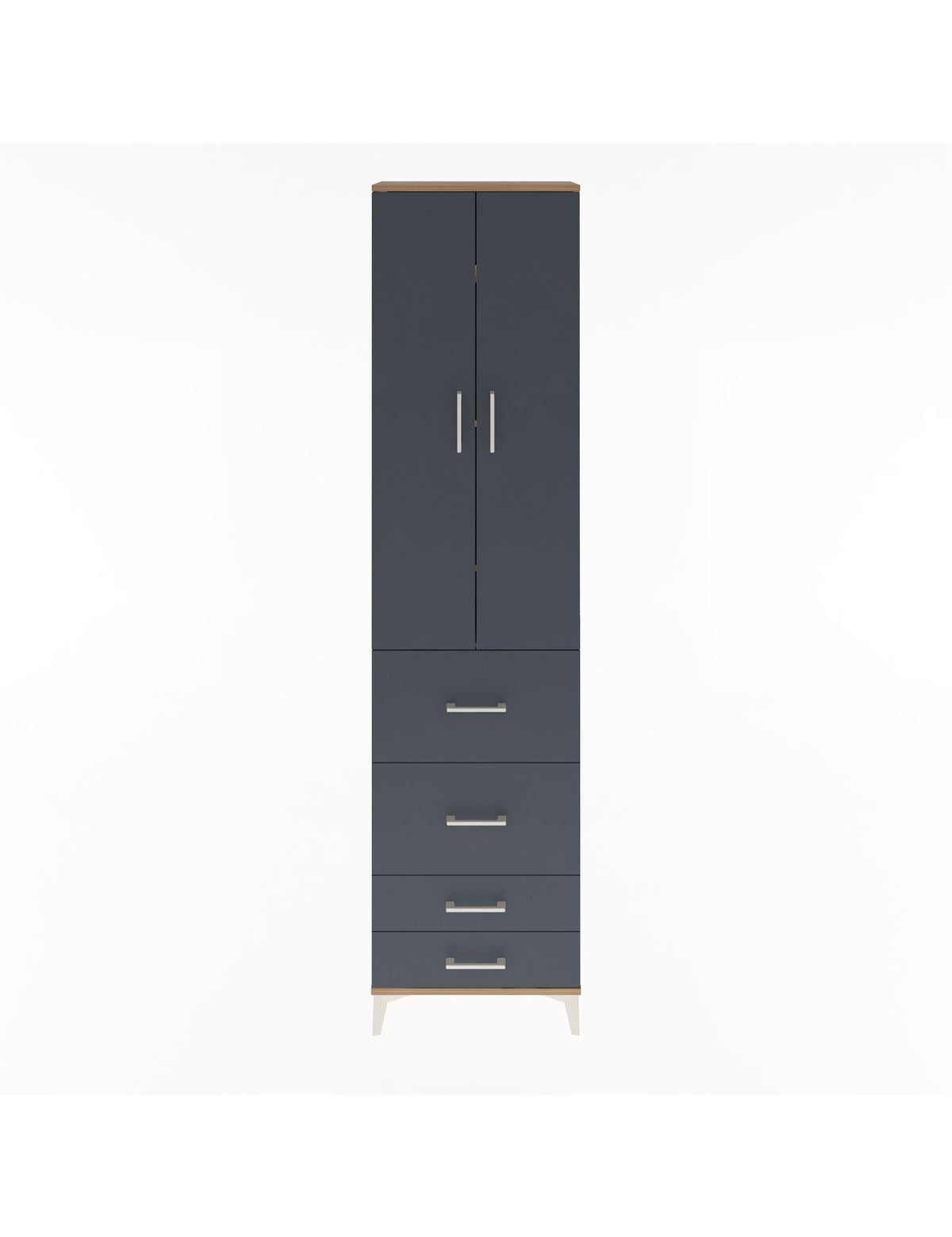 Arges Dolap 4 Raflı 4 Çekmeceli 2 Kapaklı 60x30x243 Çam-Antrasit