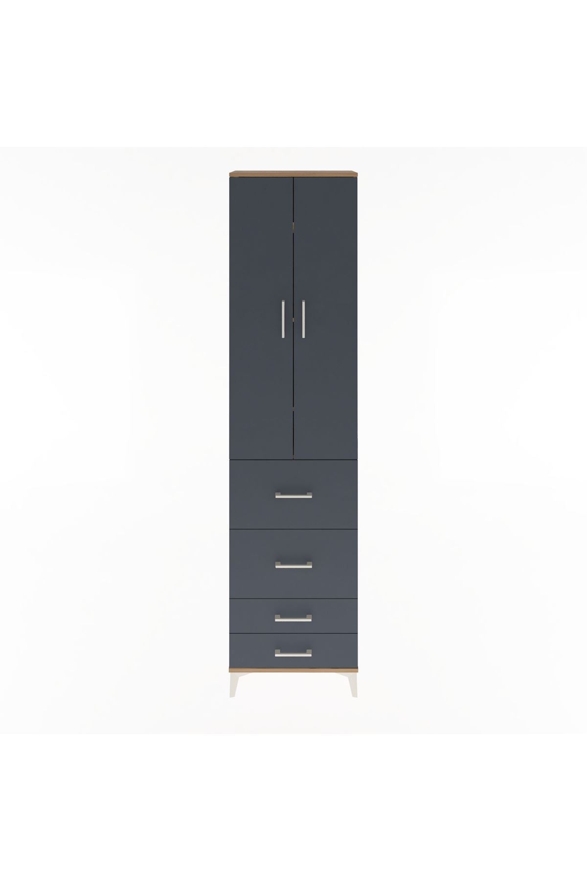 Arges Dolap 4 Raflı 4 Çekmeceli 2 Kapaklı 60x30x243 Çam-Antrasit