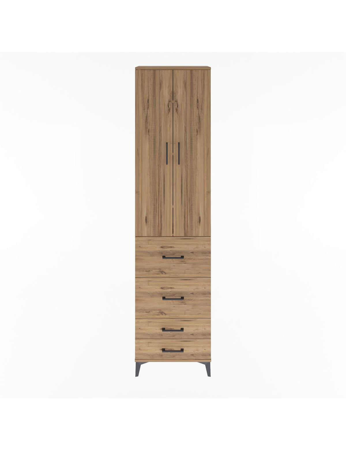 Arges Dolap 4 Raflı 4 Çekmeceli 2 Kapaklı 60x30x243 Çam-Çam