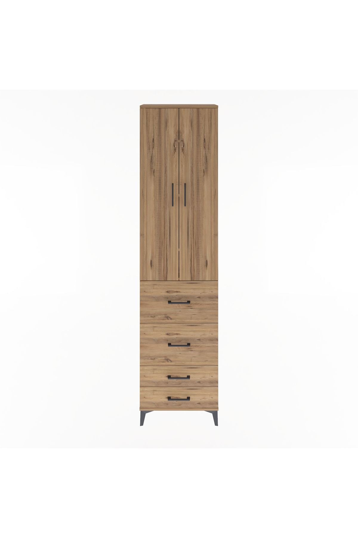 Arges Dolap 4 Raflı 4 Çekmeceli 2 Kapaklı 60x30x243 Çam-Çam