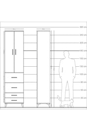Arges Dolap 4 Raflı 4 Çekmeceli 2 Kapaklı 60x30x243 Çam-Çam