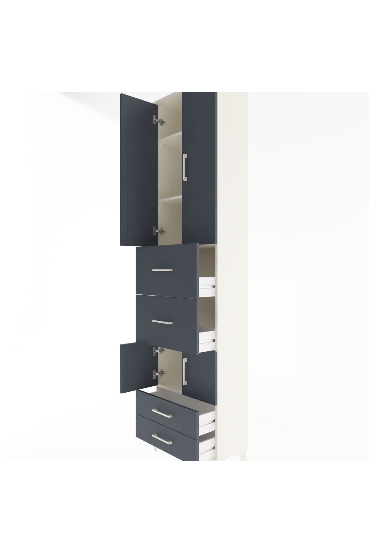 Arges Dolap 4 Raflı 4 Çekmeceli 4 Kapaklı 60x30x243 Aytaşı-Antrasit