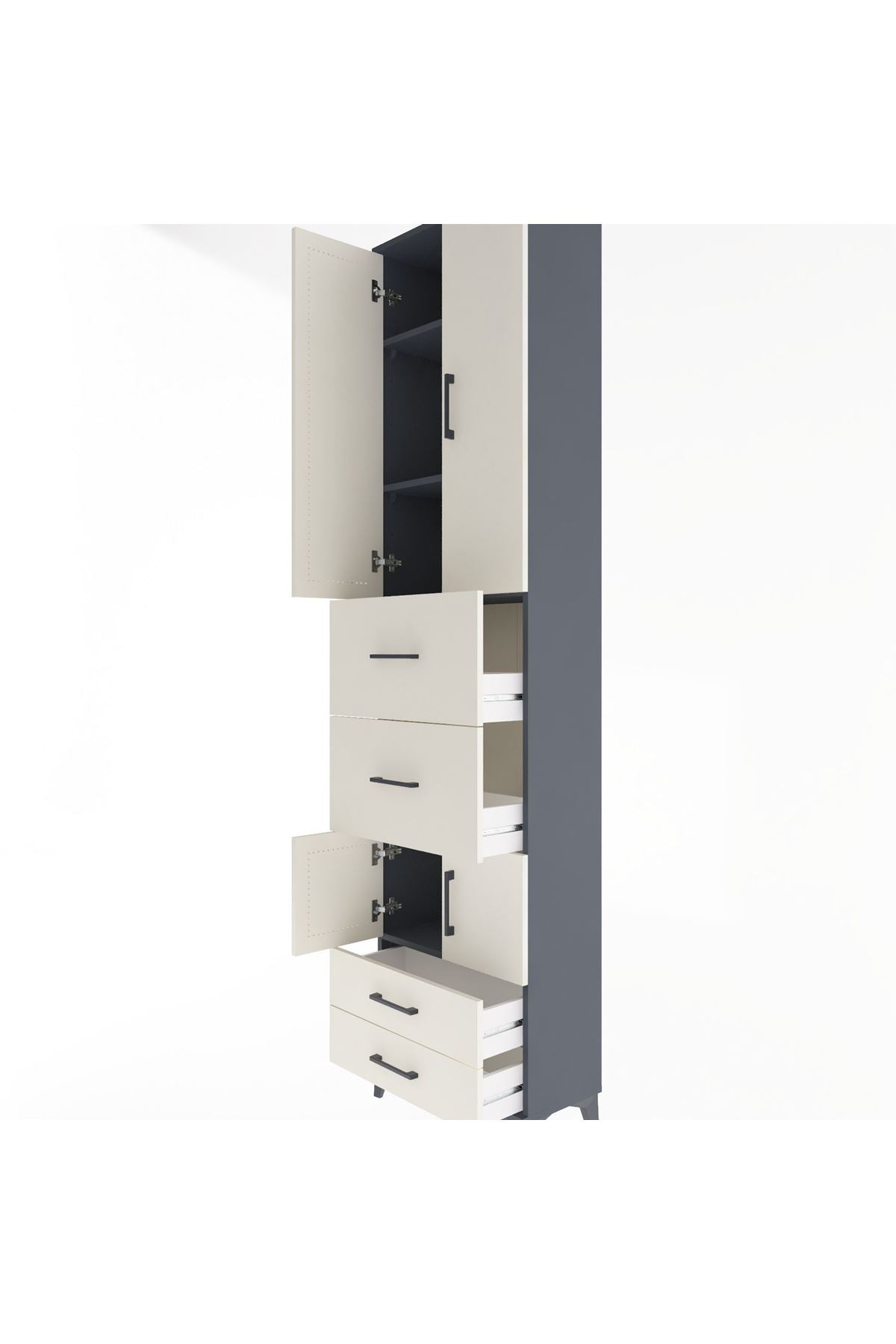 Arges Dolap 4 Raflı 4 Çekmeceli 4 Kapaklı 60x30x243 Antrasit-Aytaşı