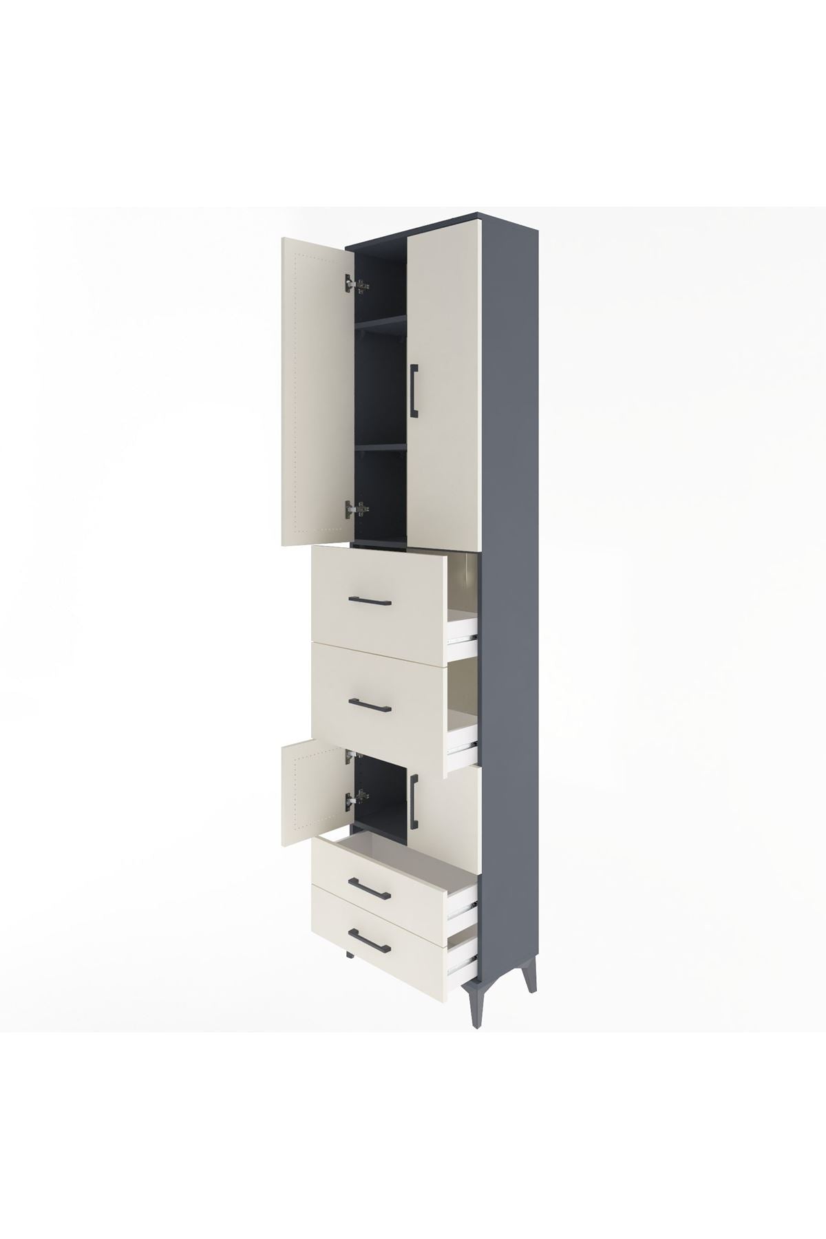 Arges Dolap 4 Raflı 4 Çekmeceli 4 Kapaklı 60x30x243 Antrasit-Aytaşı