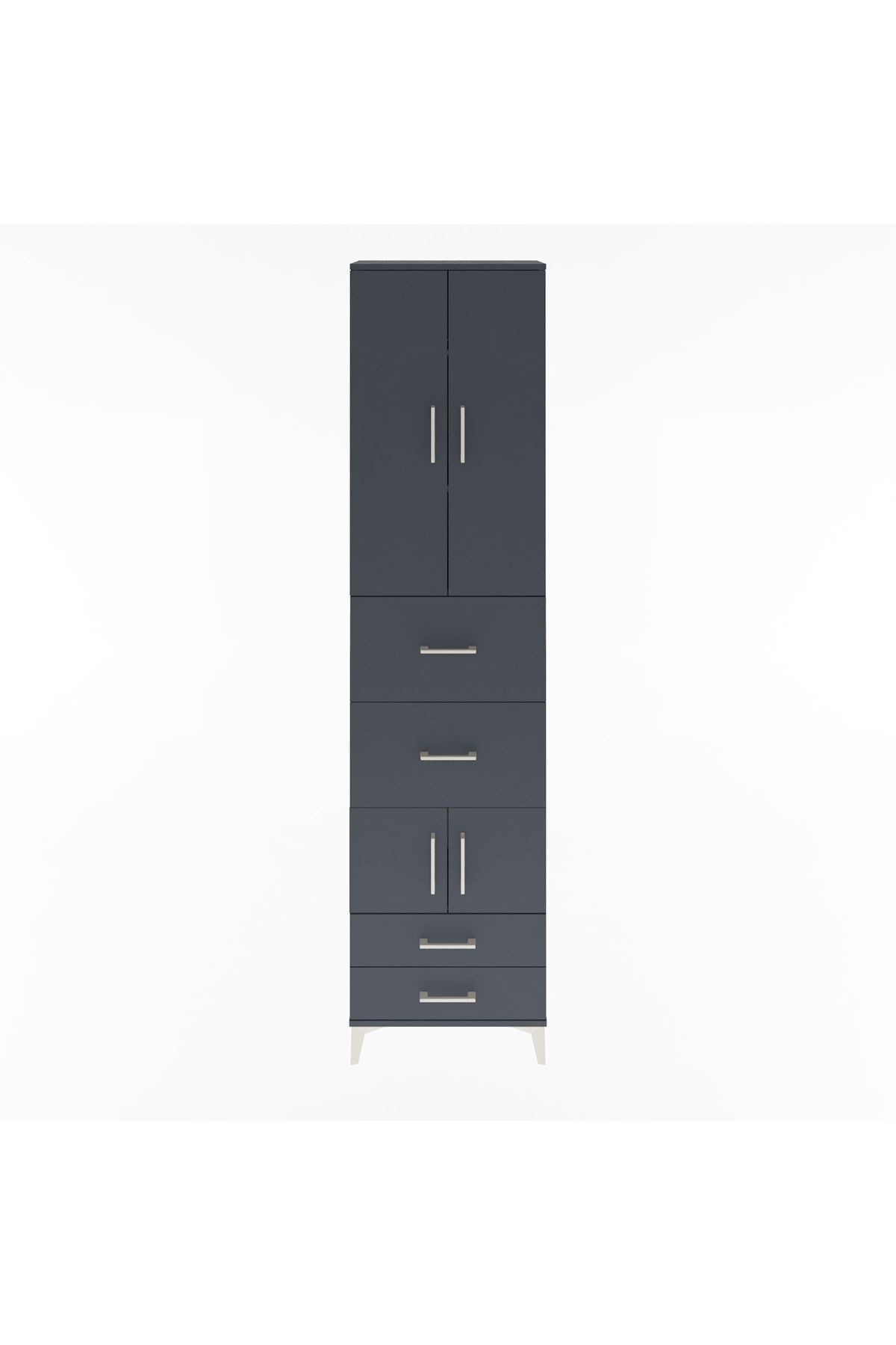 Arges Dolap 4 Raflı 4 Çekmeceli 4 Kapaklı 60x30x243 Antrasit-Antrasit