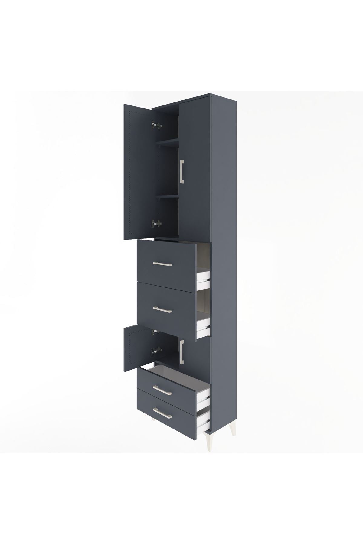 Arges Dolap 4 Raflı 4 Çekmeceli 4 Kapaklı 60x30x243 Antrasit-Antrasit