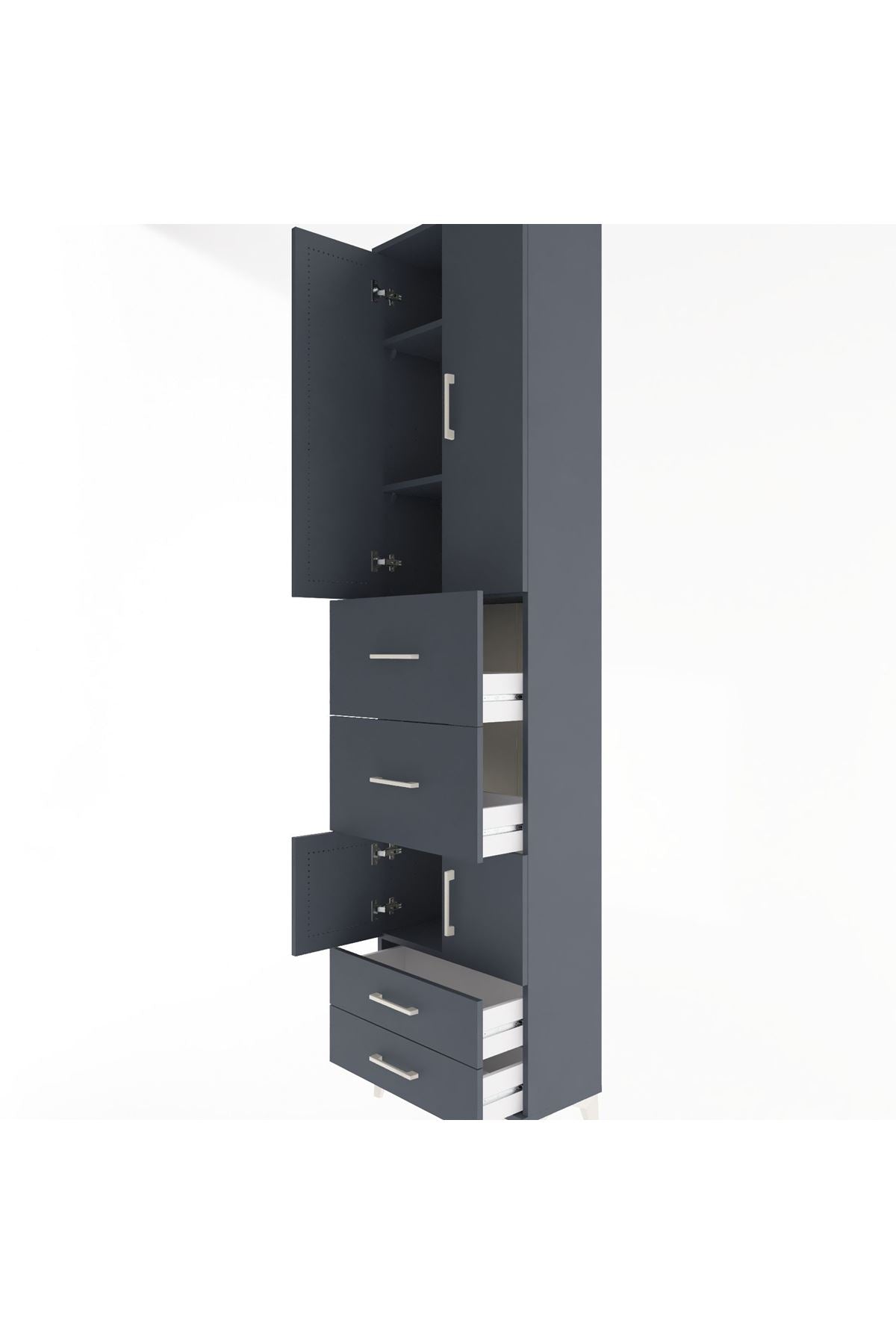 Arges Dolap 4 Raflı 4 Çekmeceli 4 Kapaklı 60x30x243 Antrasit-Antrasit