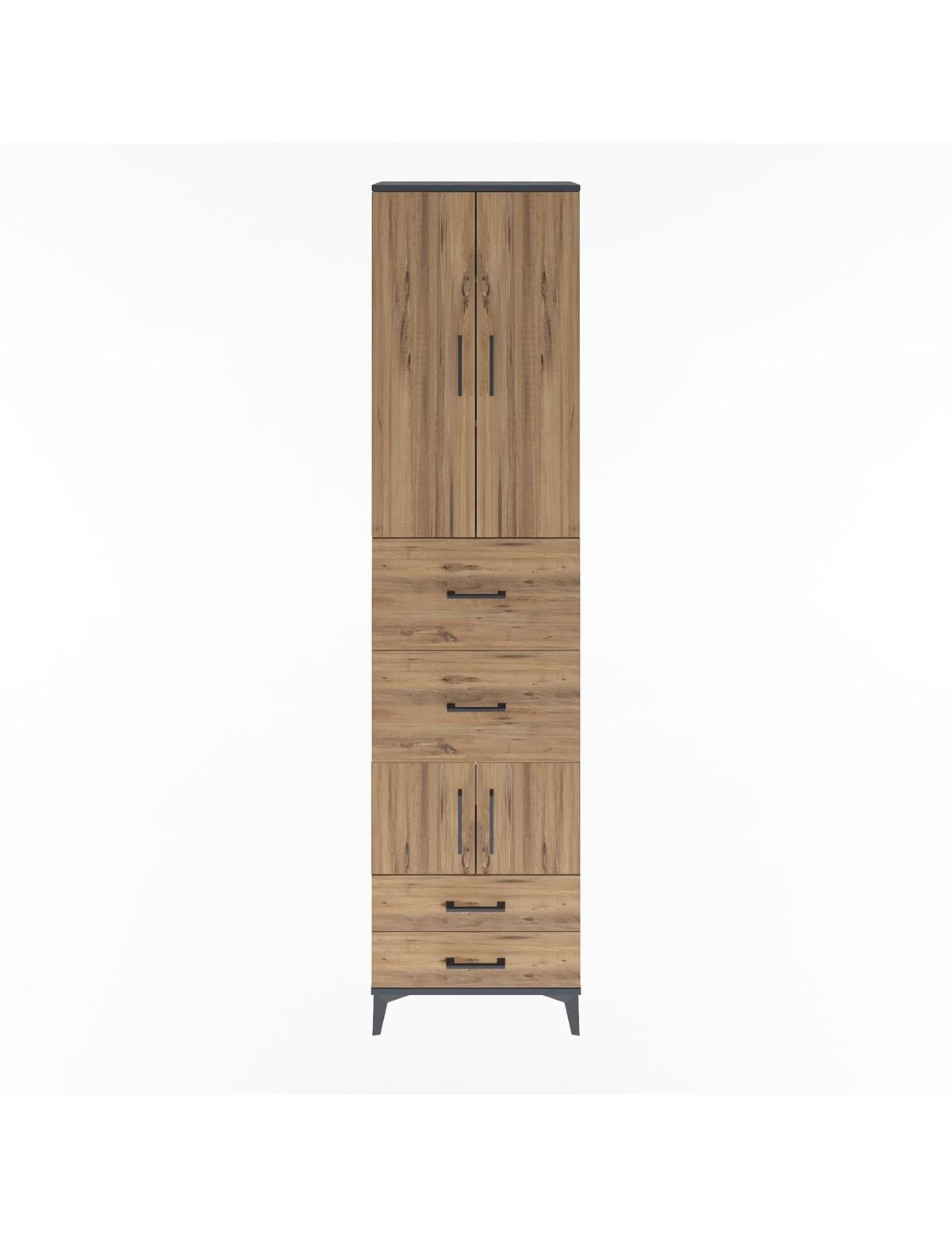 Arges Dolap 4 Raflı 4 Çekmeceli 4 Kapaklı 60x30x243 Antrasit-Çam