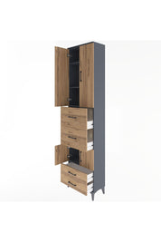 Arges Dolap 4 Raflı 4 Çekmeceli 4 Kapaklı 60x30x243 Antrasit-Çam