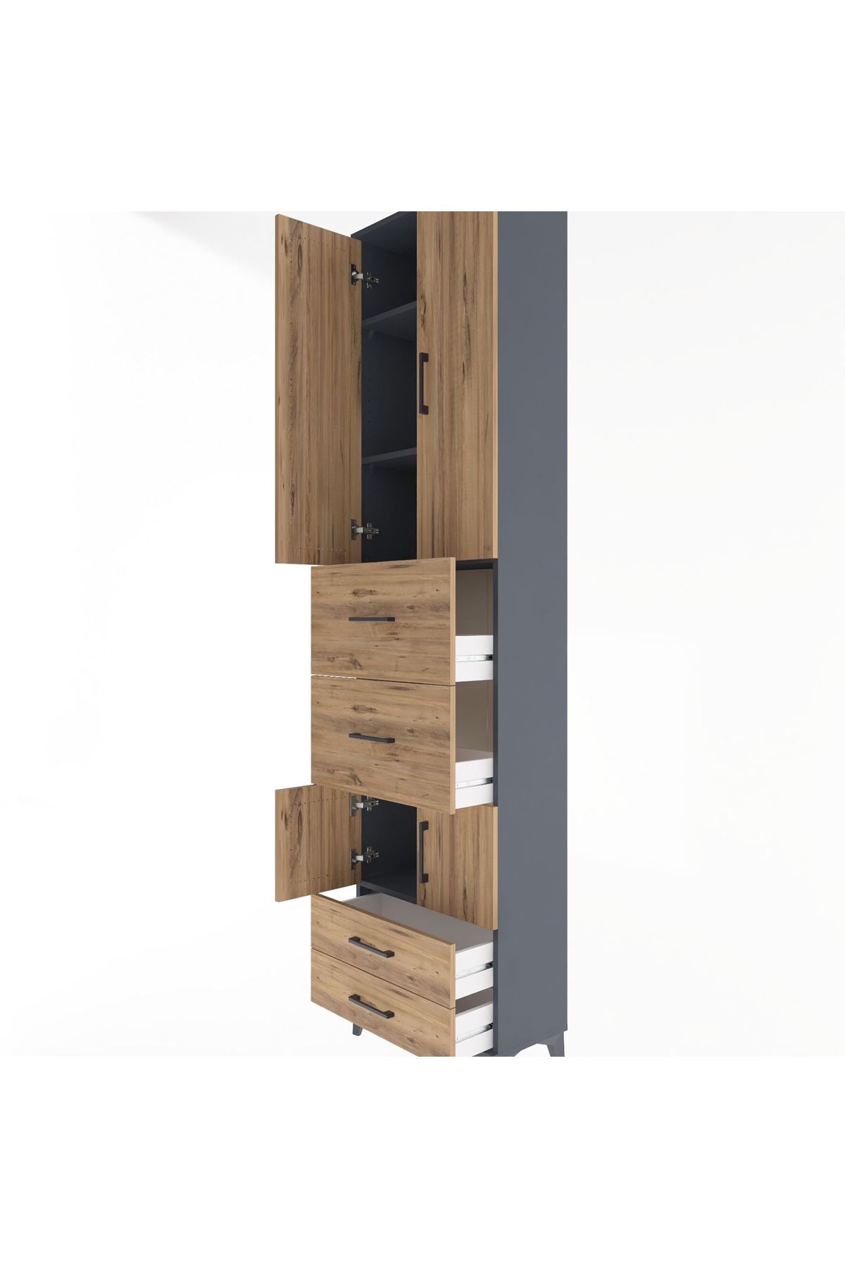 Arges Dolap 4 Raflı 4 Çekmeceli 4 Kapaklı 60x30x243 Antrasit-Çam