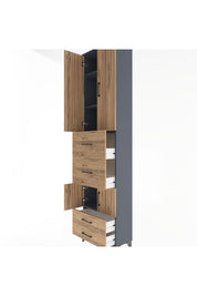 Arges Dolap 4 Raflı 4 Çekmeceli 4 Kapaklı 60x30x243 Antrasit-Çam