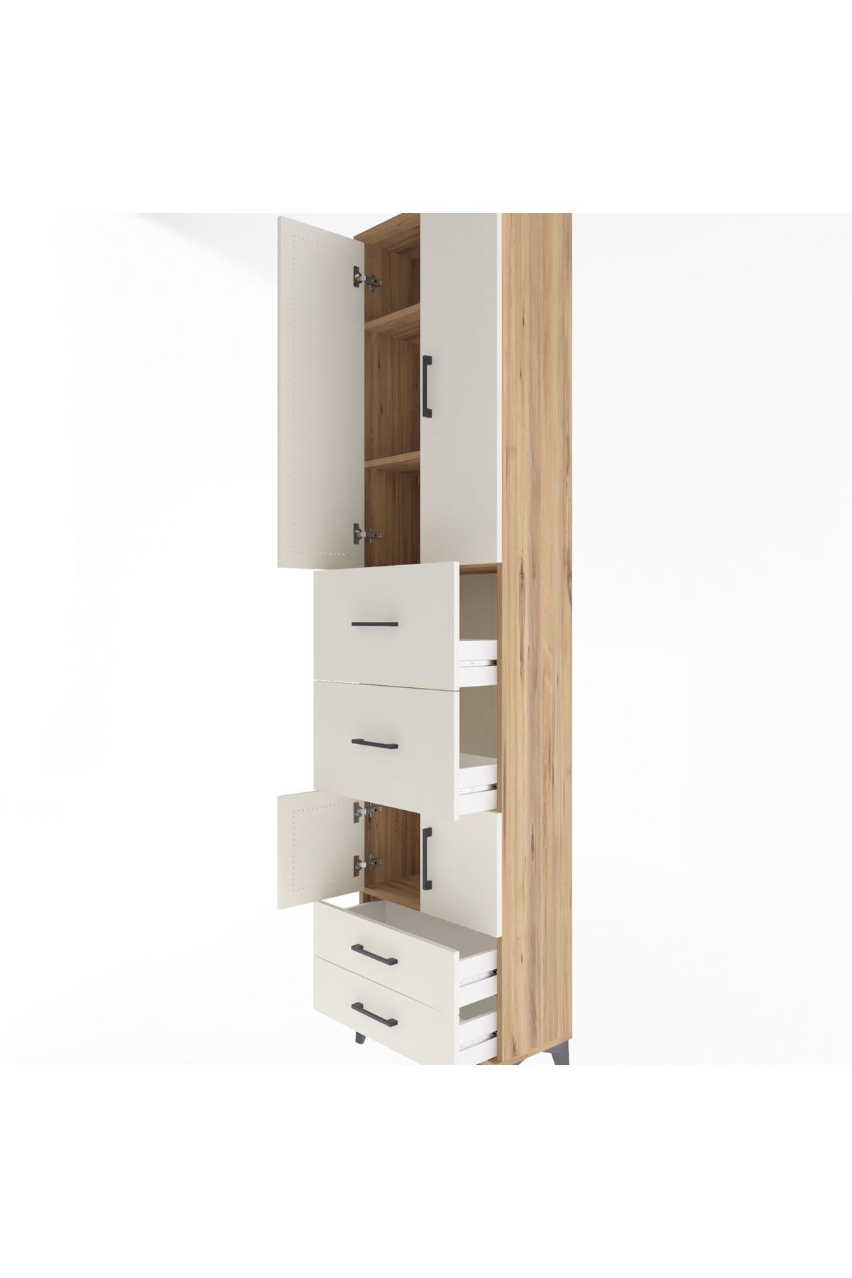 Arges Dolap 4 Raflı 4 Çekmeceli 4 Kapaklı 60x30x243 Çam-Aytaşı